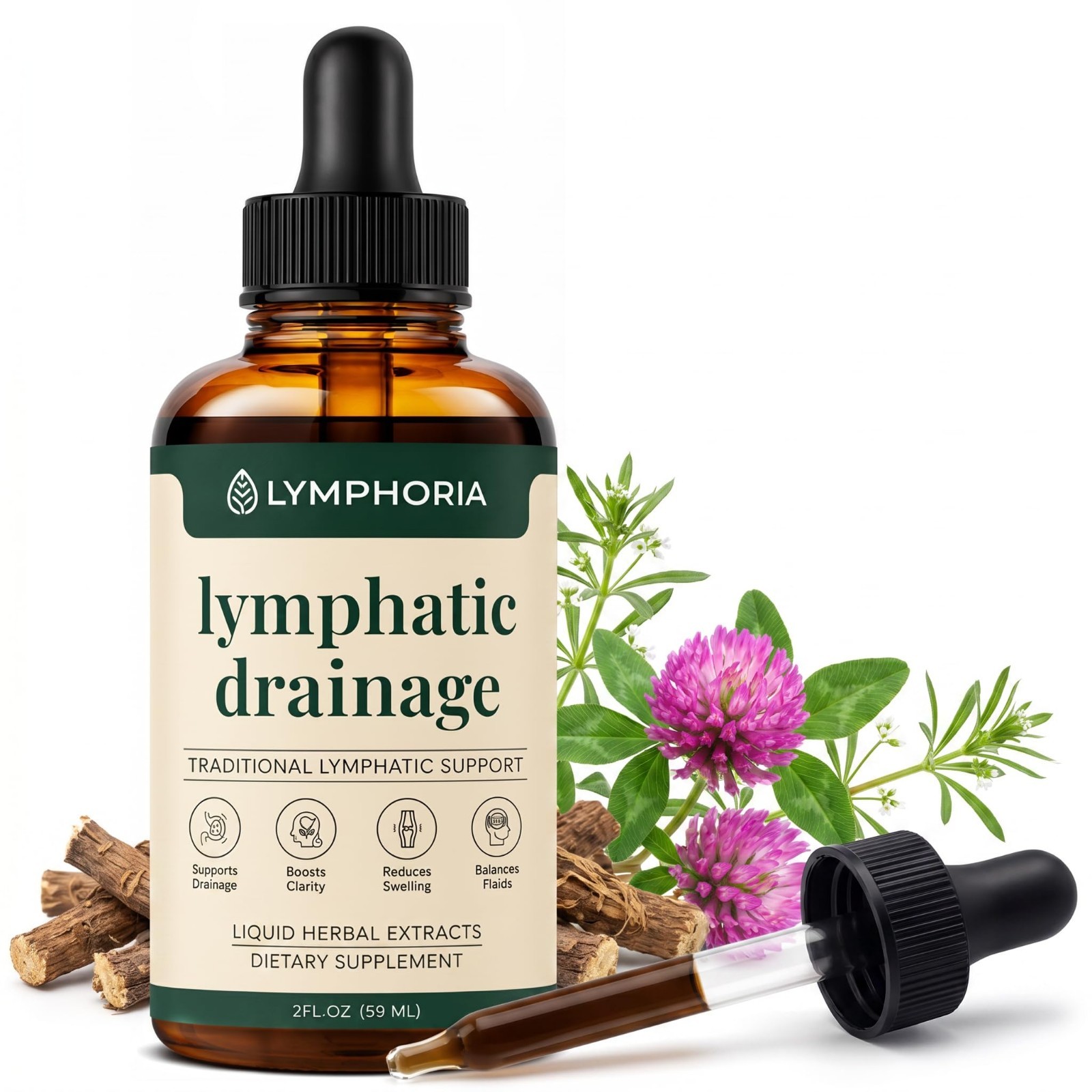 Lymphatic Drainage Drops for Bloat Relief & Detox Cleanse – Vegan, Alcohol-Free,