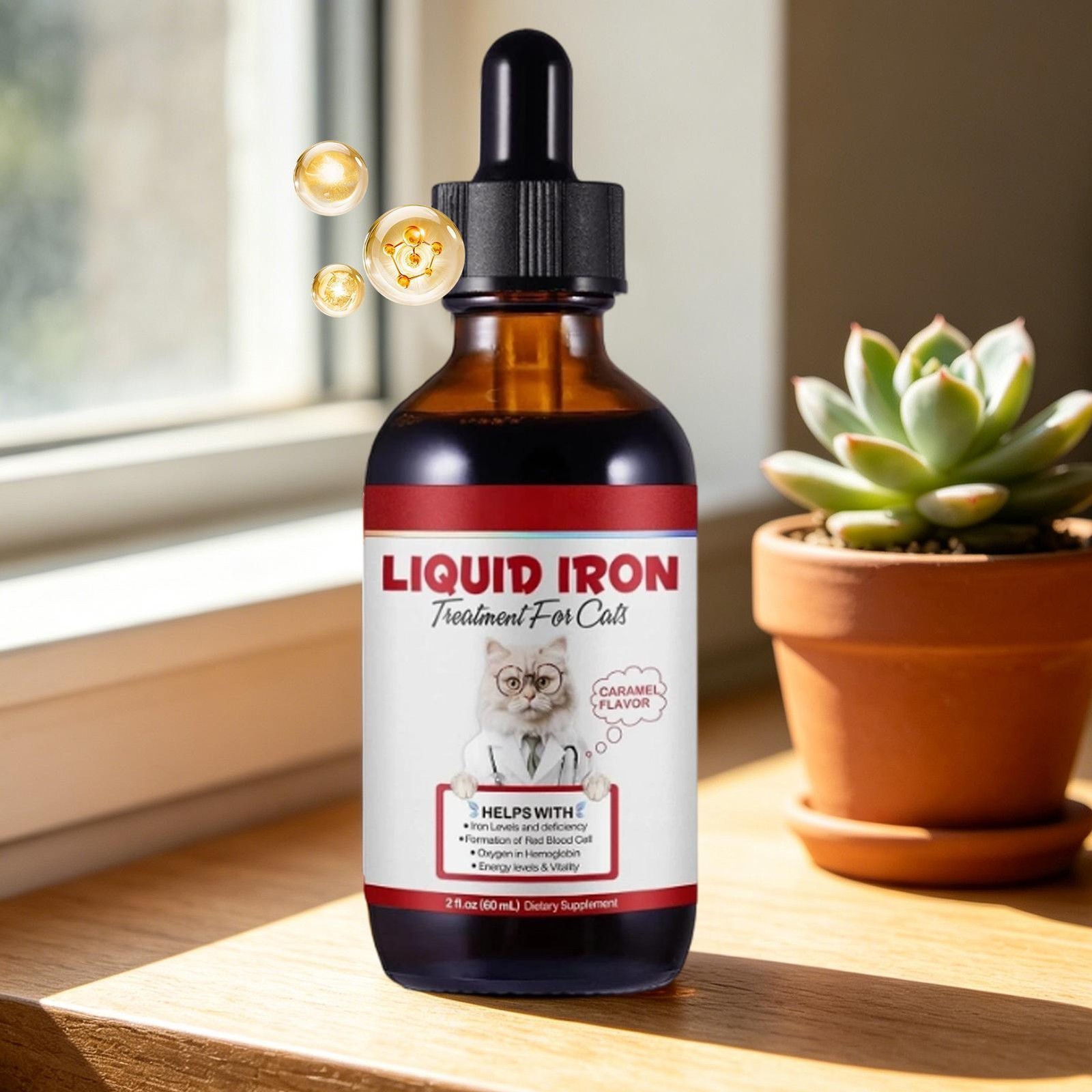Iron Supplements For Cats, 60ML Liquid Iron Plus Folate And B12 Enhances Anemia