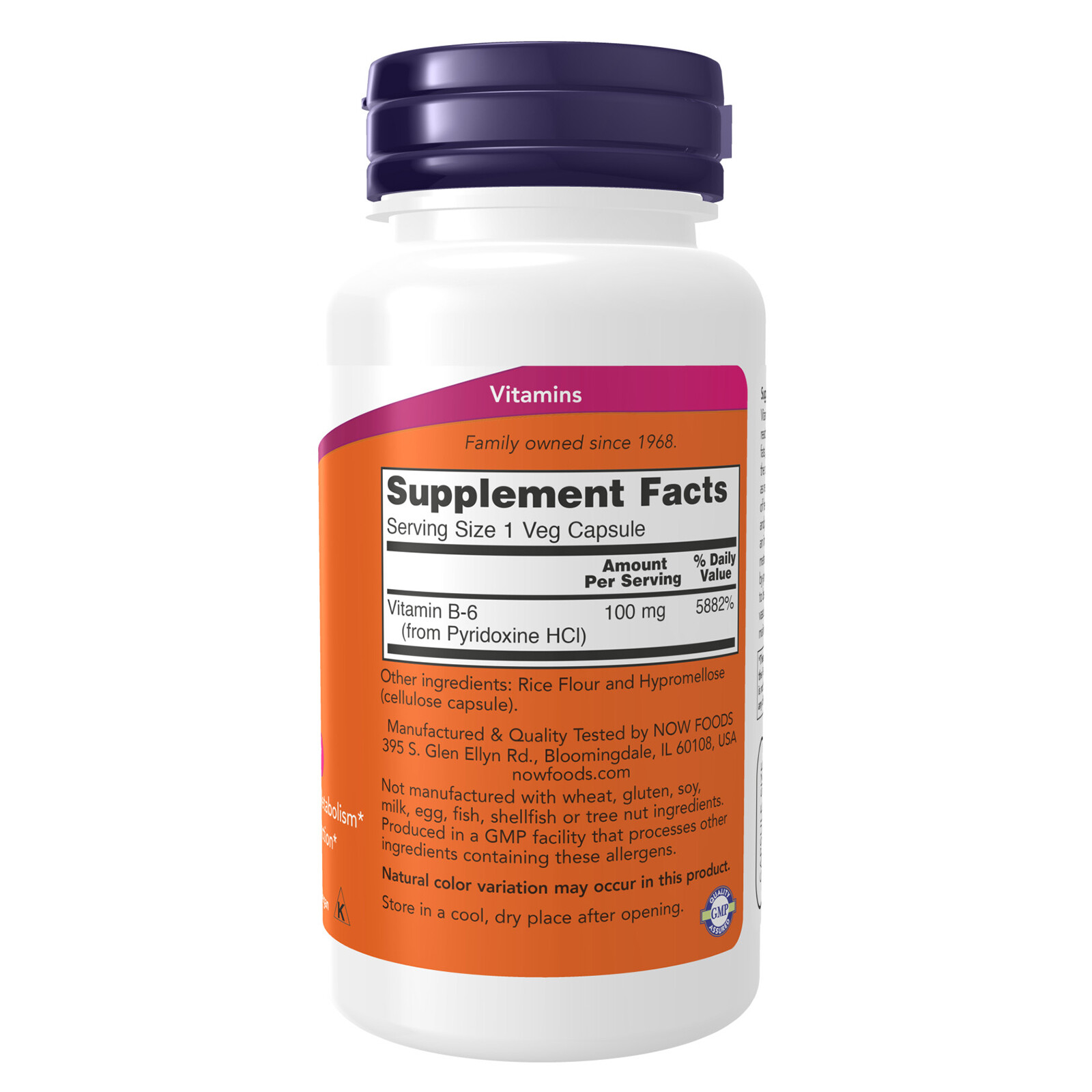 2 x NOW Vitamin B6 Pyridoxine HCl 100 mg Cardiovascular Health 100 Veg Caps