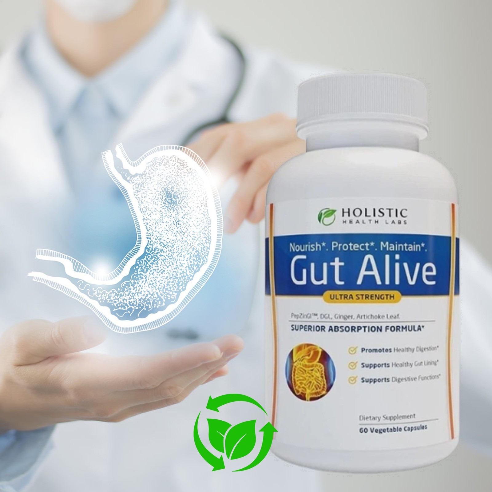 Holistic Health Labs Gut Alive Ultra Strength Gut Health 60 Capsules (1-3 Pack)