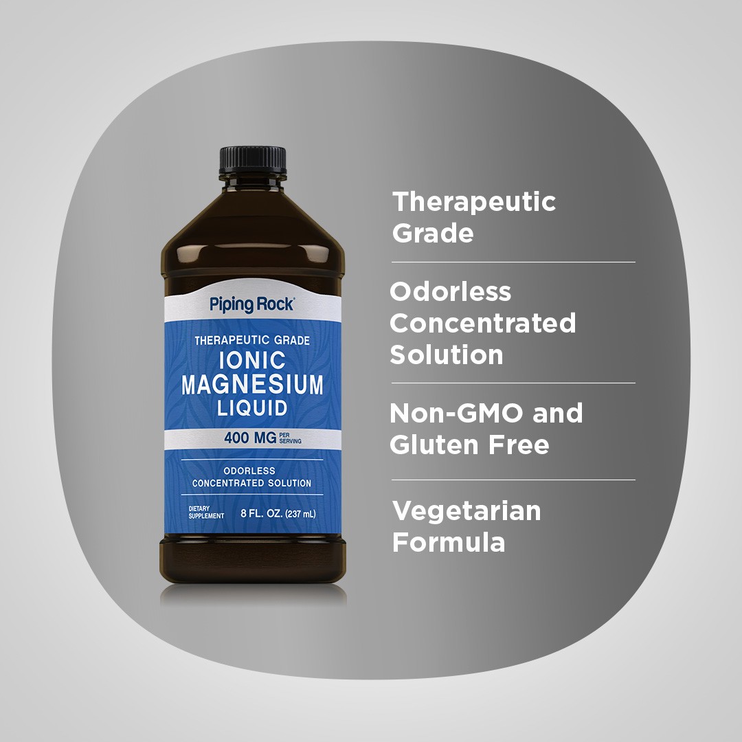 Liquid Ionic Magnesium | 400mg | 8 Fl Oz | Non-GMO, Gluten Free | by Piping Rock
