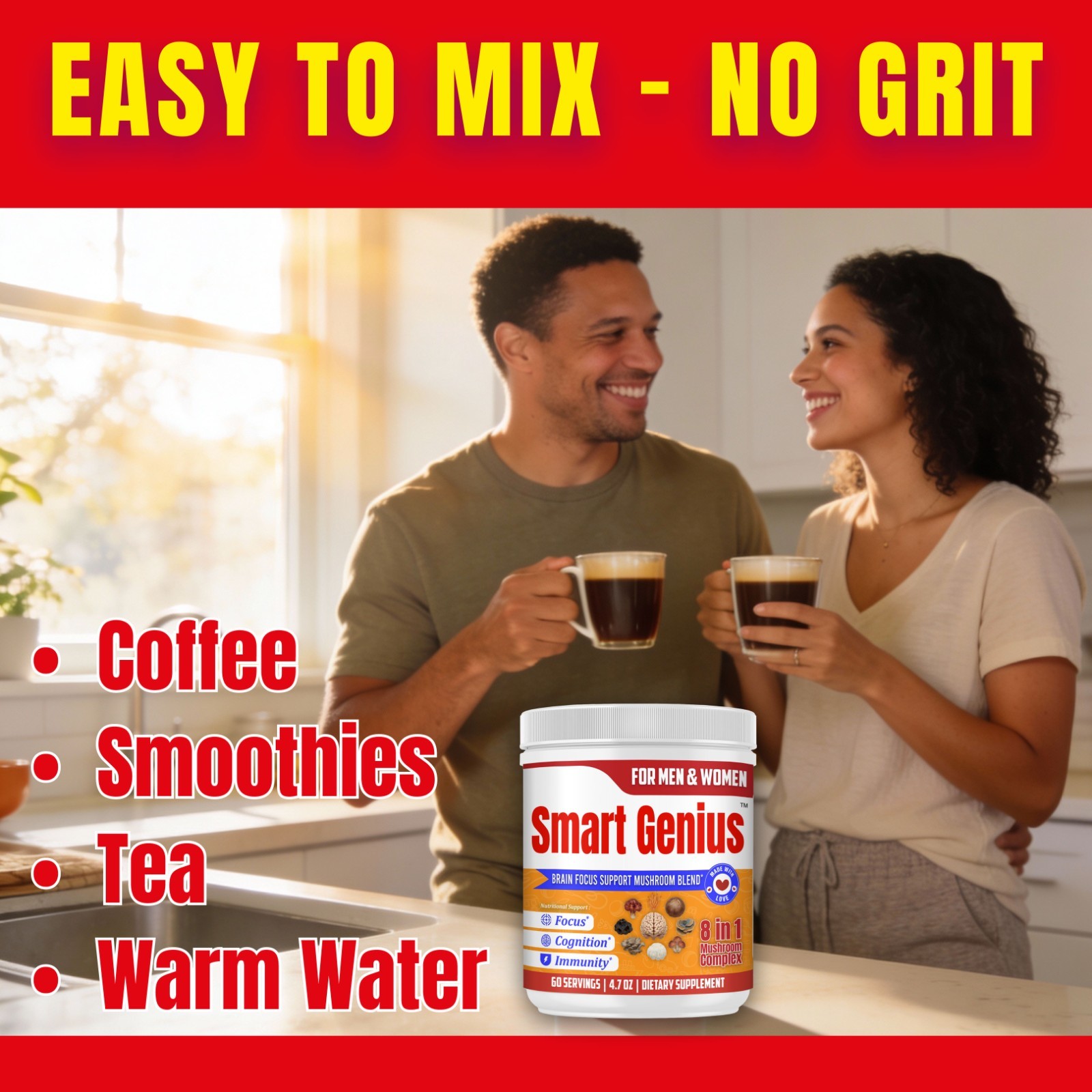 Mushroom Powder Blend for Focus Memory Cognitive Support Brain Formula 60Serving