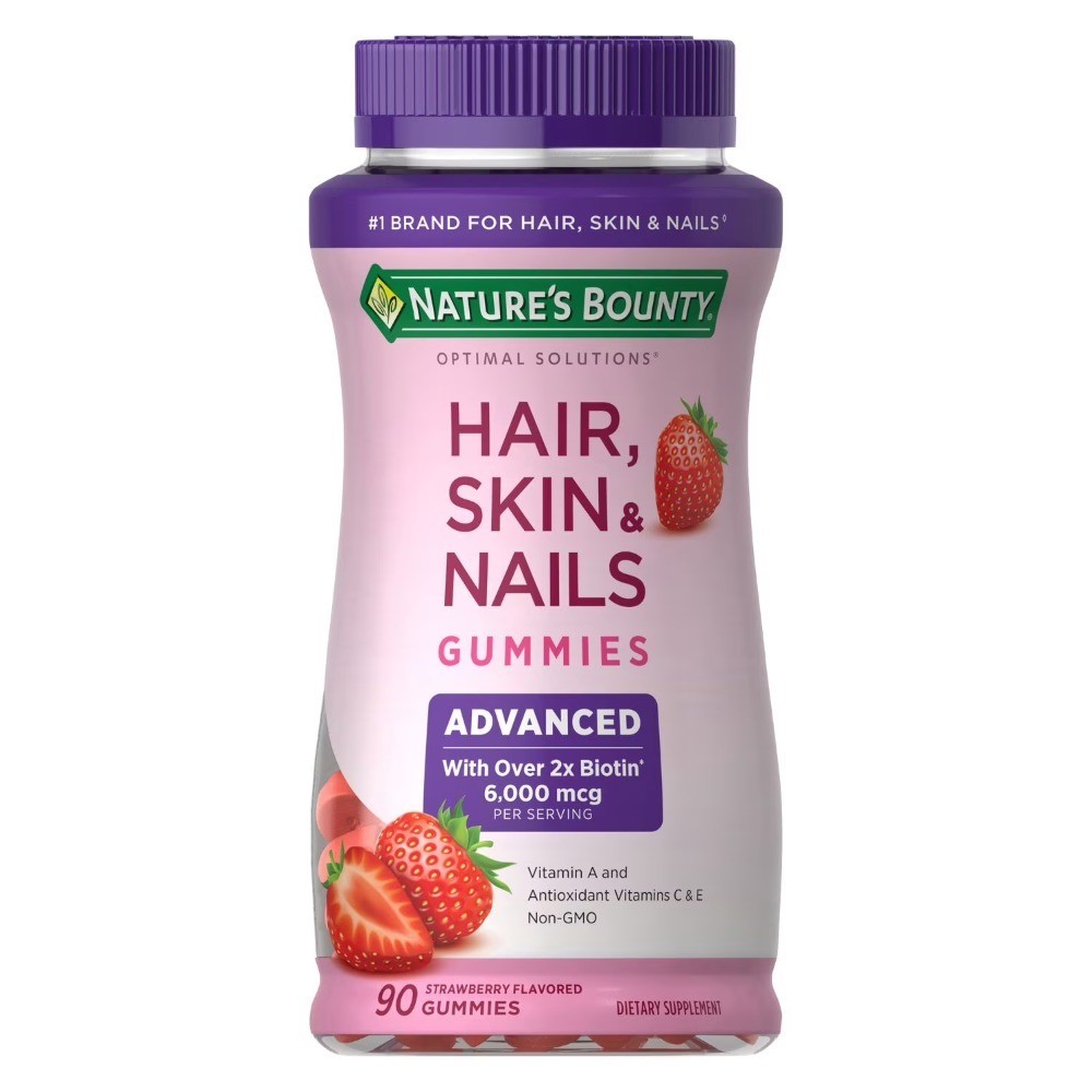 Advanced Hair Skin and Nails Gummies Biotin 6000 mcg Vitamins A C E Strawberry