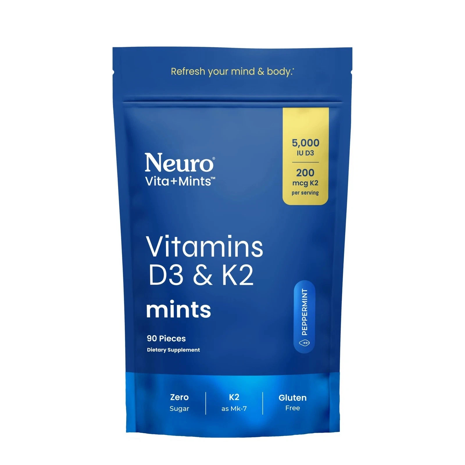 Neuro Vitamin D3 & K2 Supplement – Sugar Free Mints, 90ct, Gluten Free