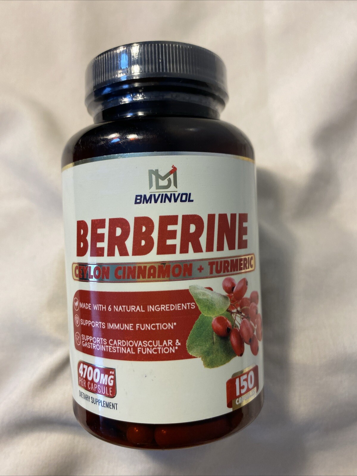 LARGER BMVINVOL Berberine Supplement 4700mg 150 Count Exp 09/26