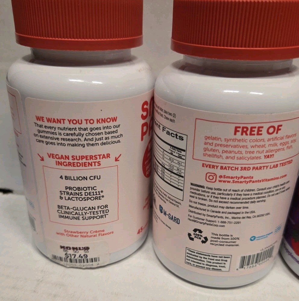2 x Smarty Pants Digestive Probiotic & Prebiotic Gummies Strawberry Exp 11/26