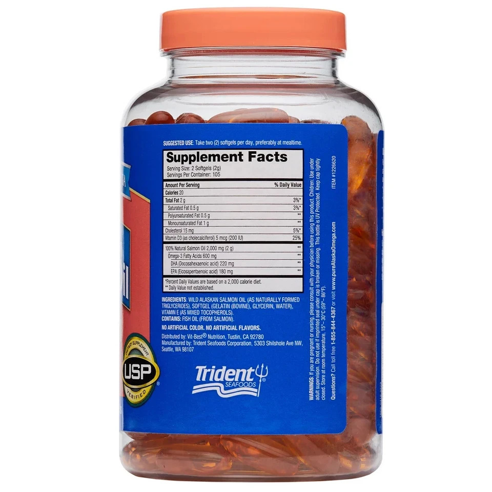 Pure Alaska Omega-3 Wild Alaskan Salmon Oil 1000mg 210 Softgels ((EXP 03/2027))