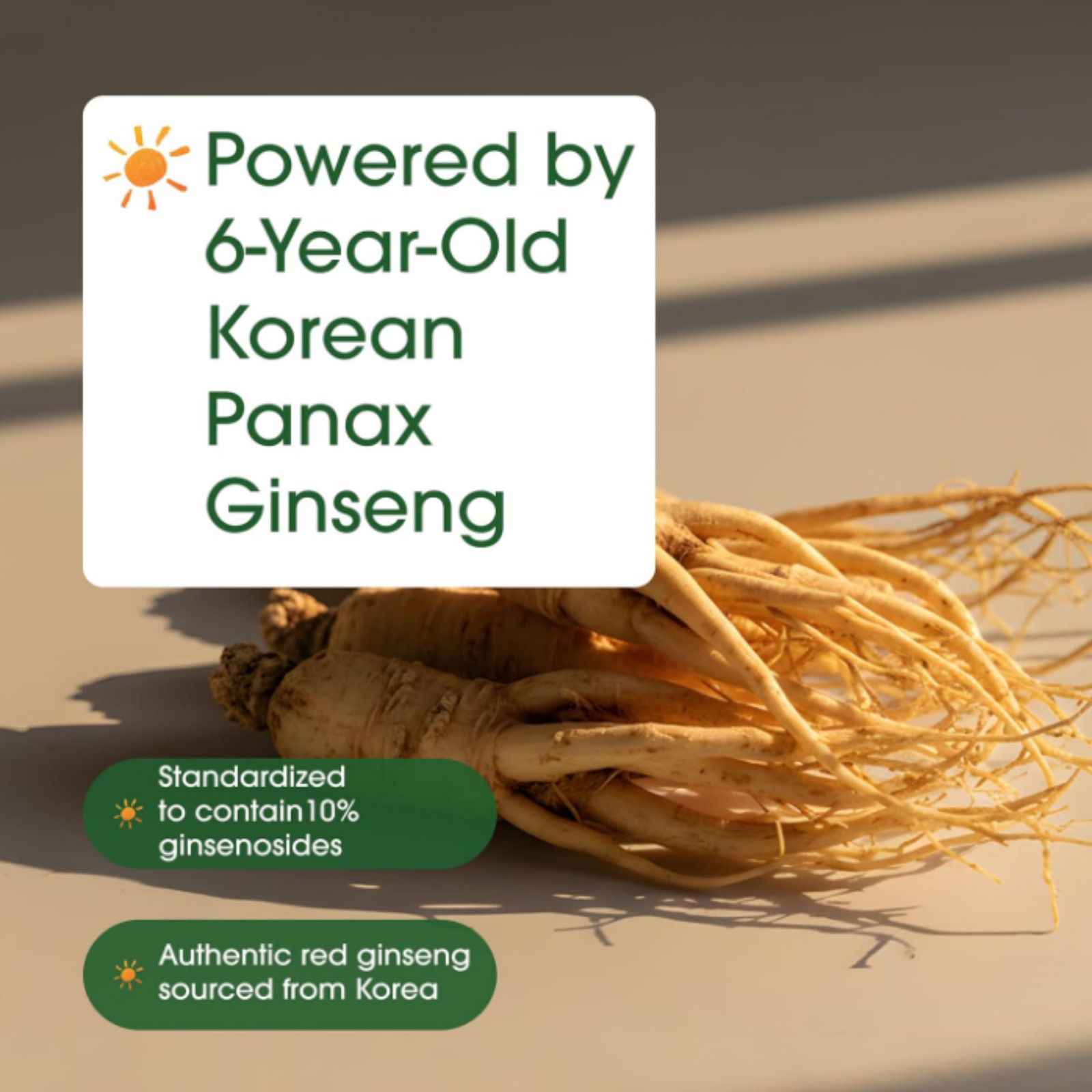 Panax rojo coreano Ginseng 2250mg para energía, rendimiento y enfoque mental