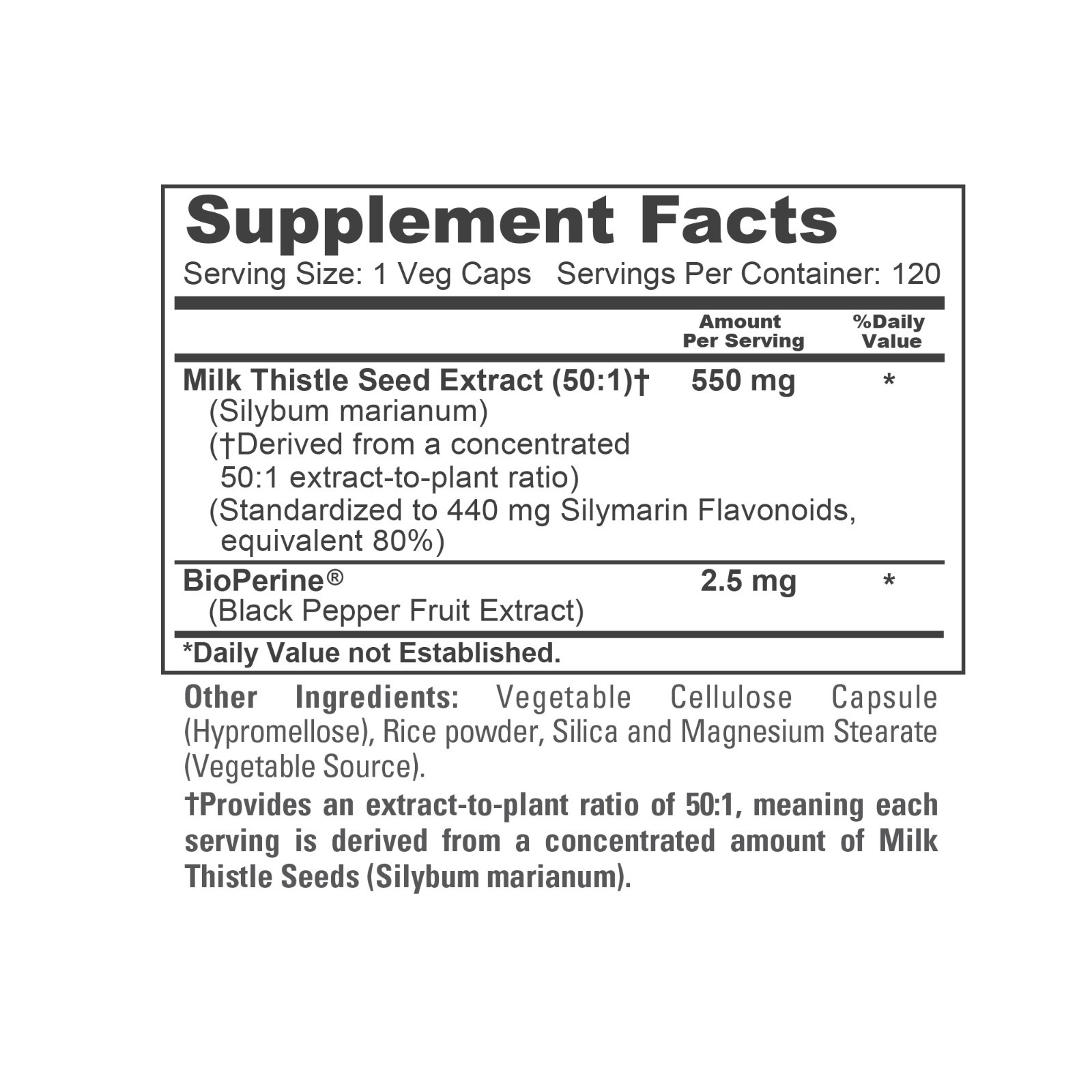 NusaPure Milk Thistle Extract 27500mg 200 Veggie Capsules with Bioperine