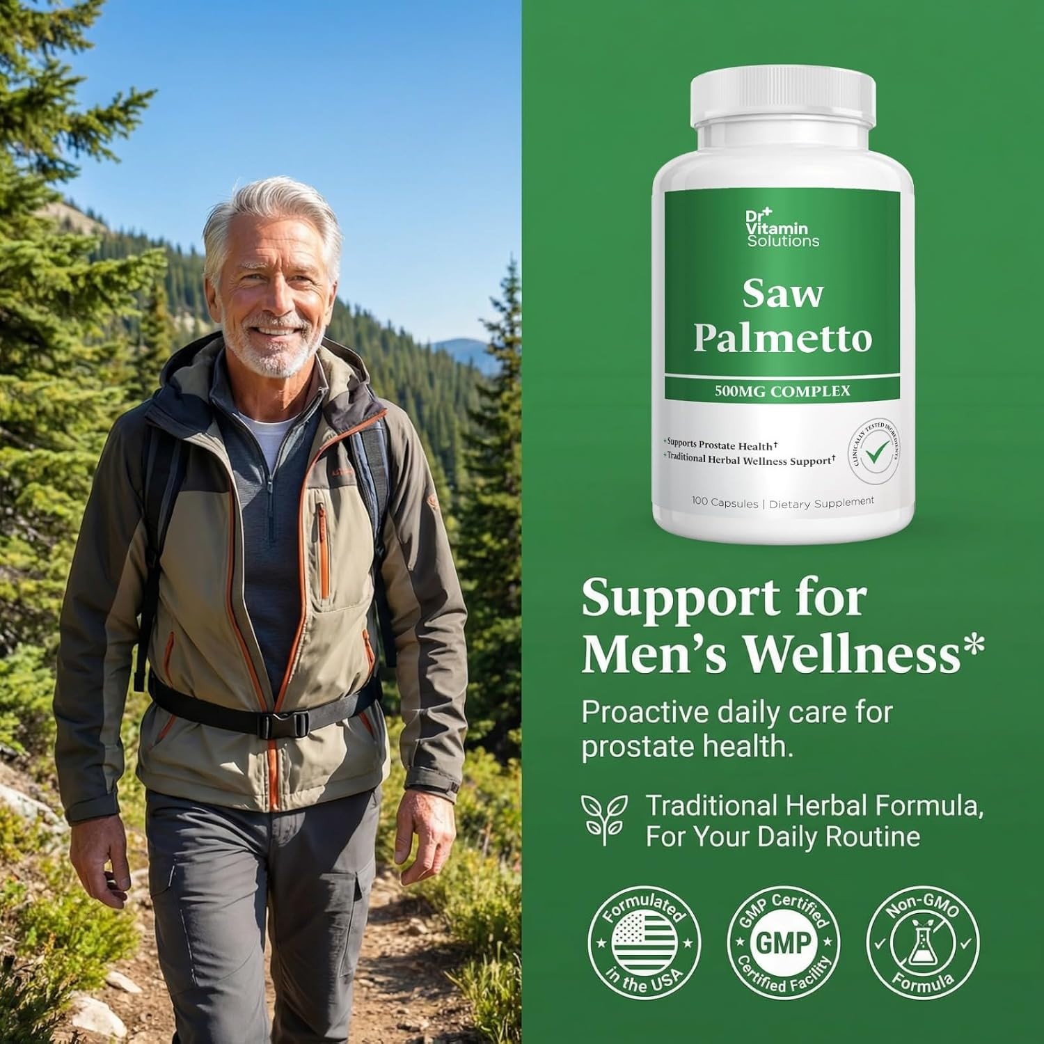 Saw Palmetto 500 mg Complex 45% Extract Non-GMO Herbal Men’s Wellness Support