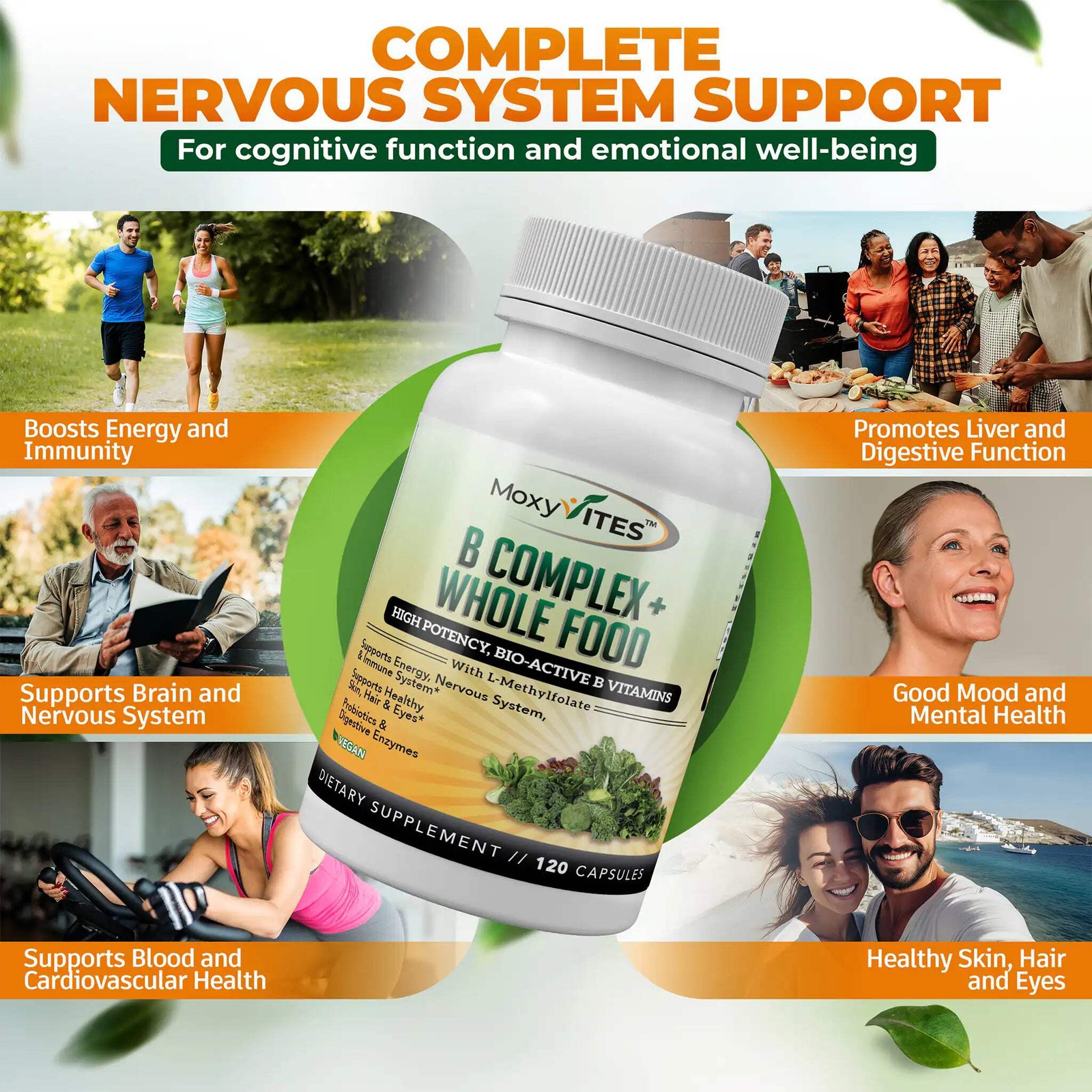 Vitamin B Complex, with Whole Food, for Stress, Energy, Immune Support