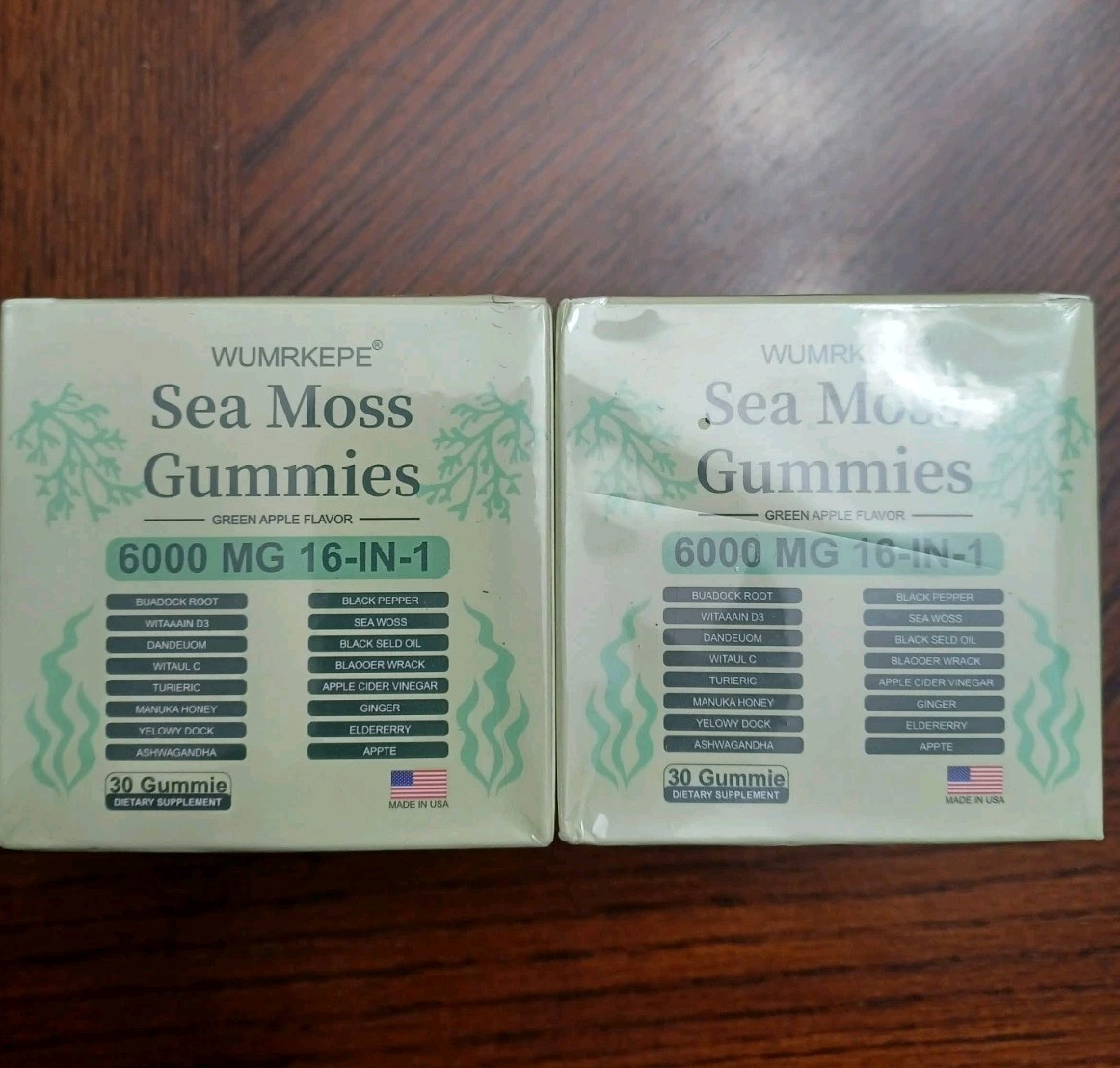2x Sea Moss Gummies 6000mg 16-in-1 Irish Blend Green Apple 30 Ct Supplement 3/27