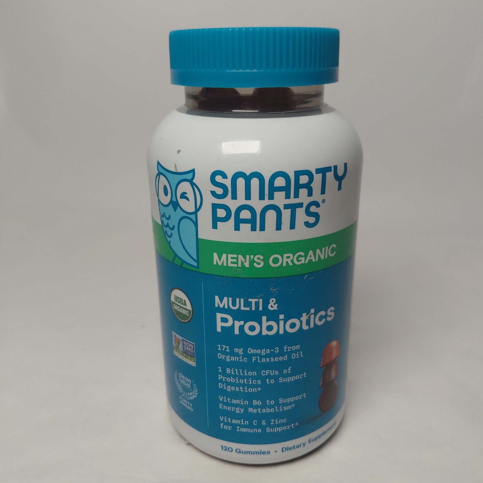 Smarty Pants Mens Organic MultiVitamin & Probiotics, 120 Gummies Exp 08/2026