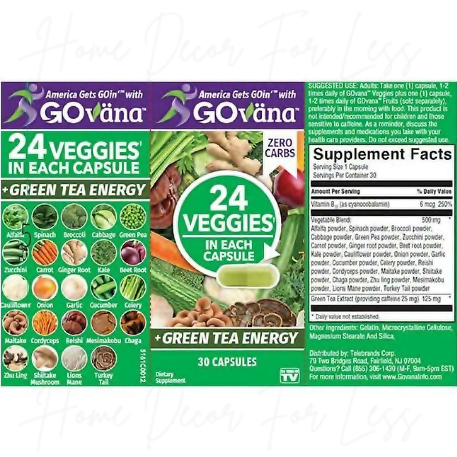 Fruits and Veggies | 30 Capsules | 24 Fruits and Vegetables | Green Tea | GOvana