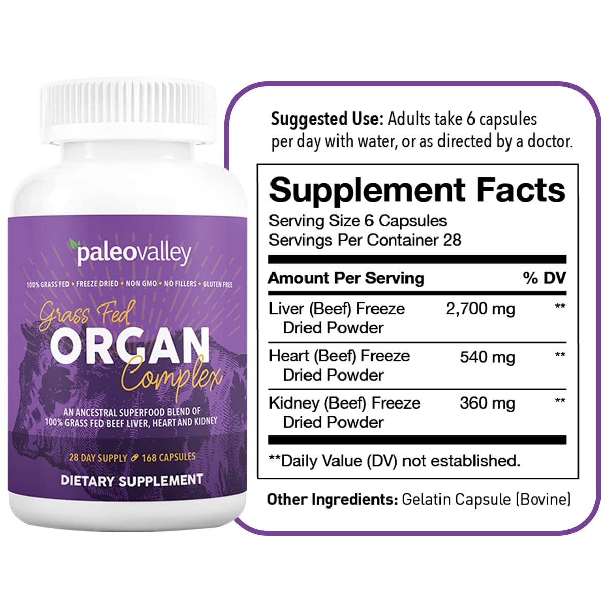 Paleovalley Grass Fed Beef Organ Complex – Freeze-Dried Beef Liver Heart and …