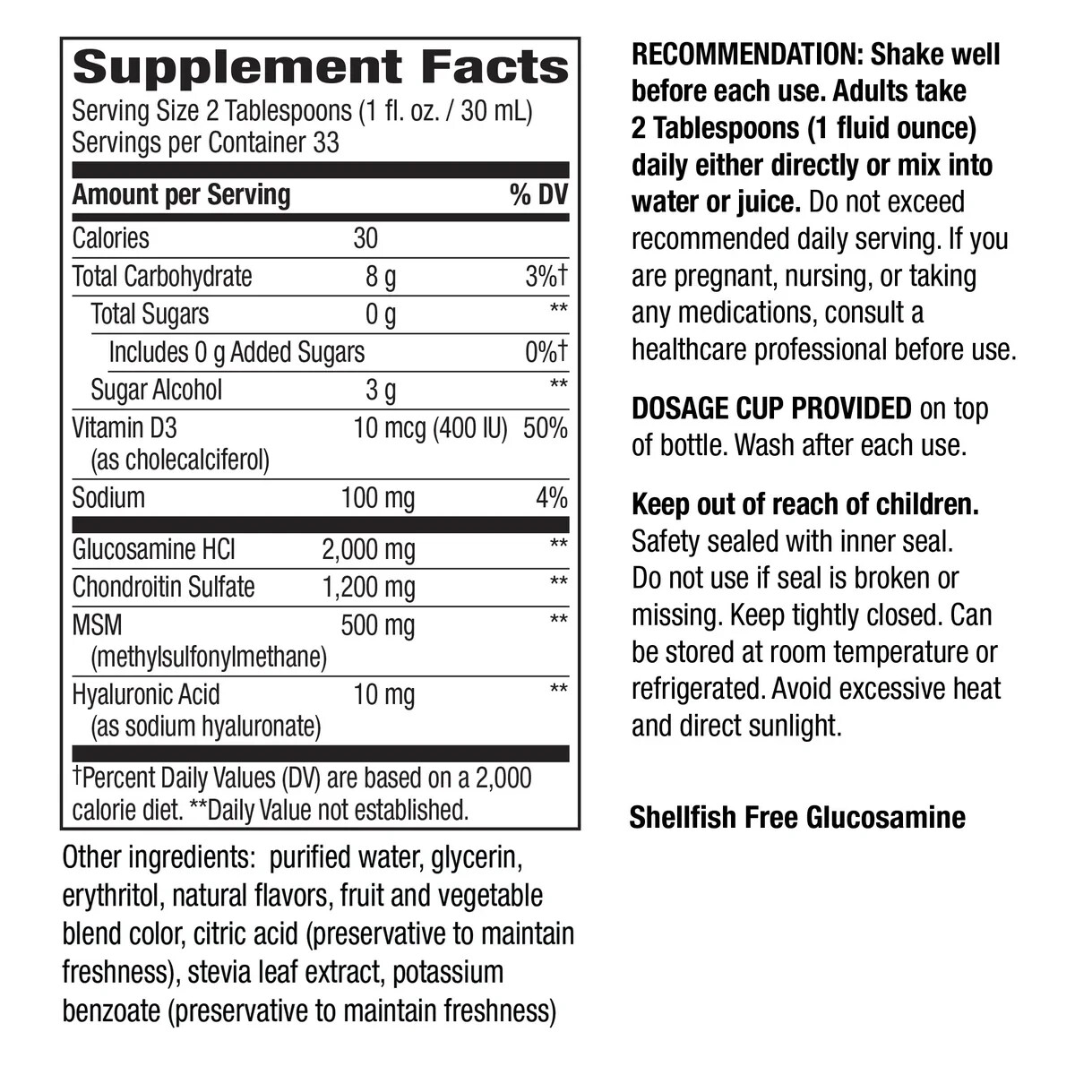 GLUCOSAMINE CHONDROITIN MSM LIQUID SUPPLEMENT NATURE’S WAY JOINT MOVEMENT 33.8oz