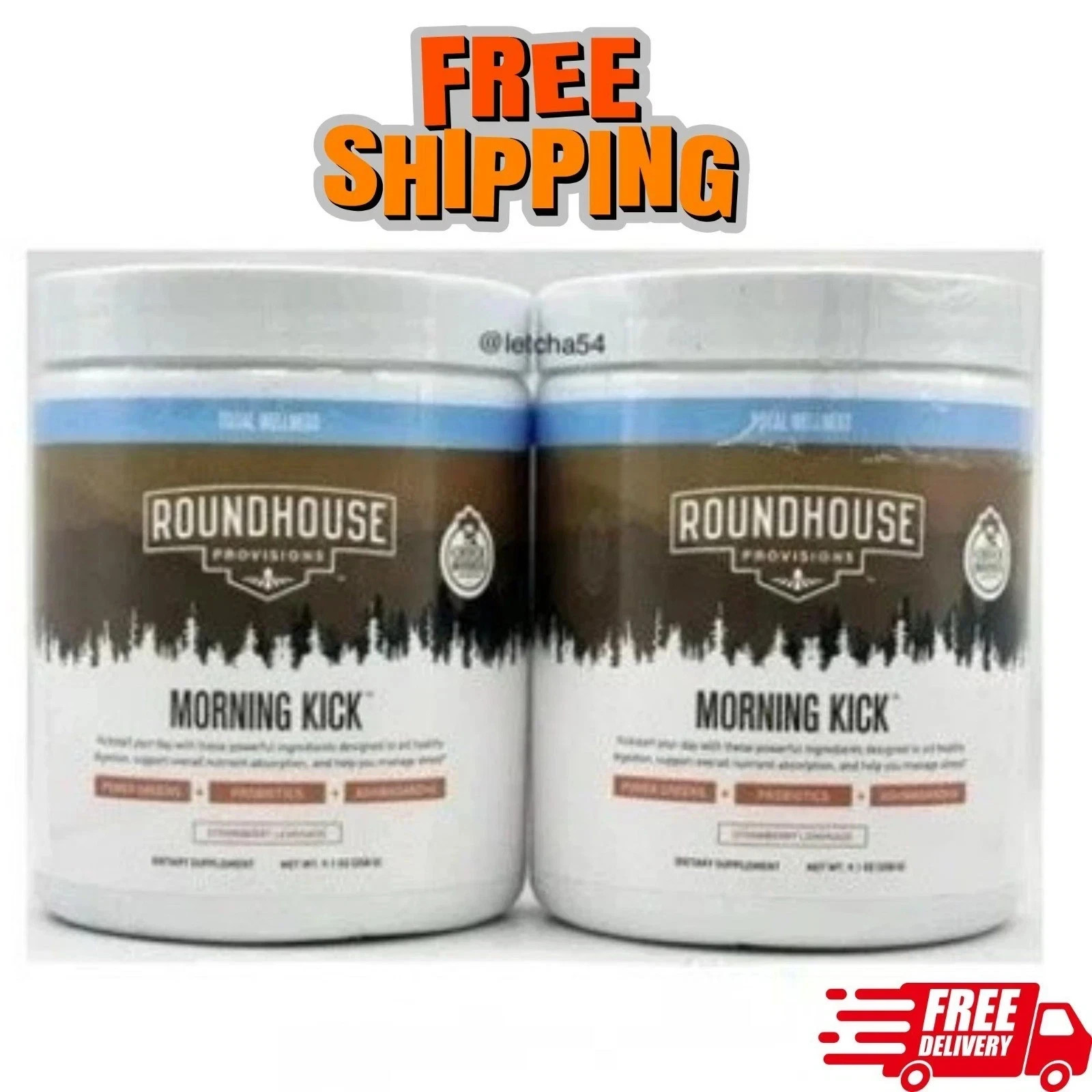 2PACK ROUNDHOUSE PROVISIONS MORNING KICK-DIGESTIVE POWDER-STRAWBERRY LEMONADE…