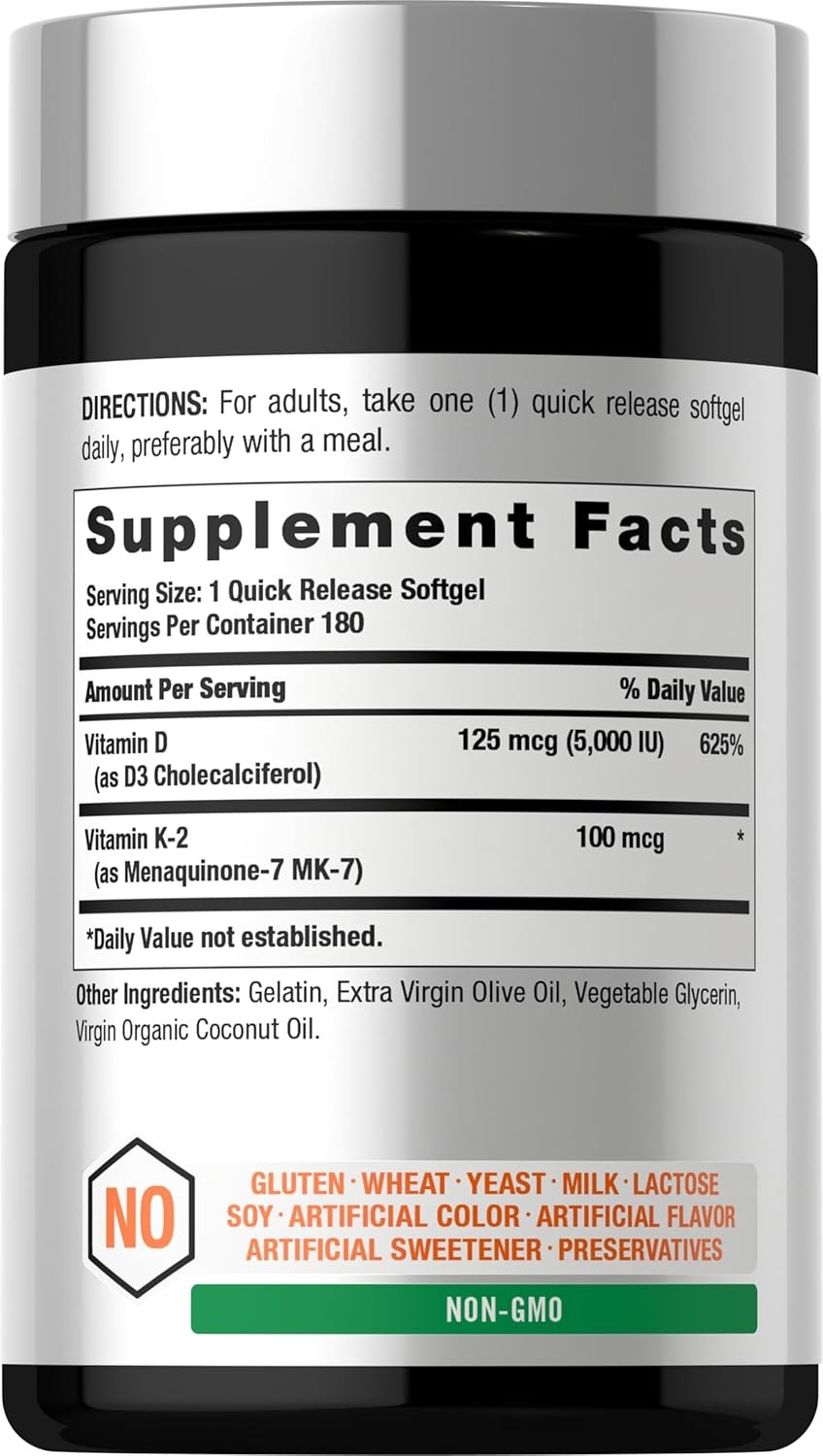 Vitamin K2 MK7 with D3 Supplement | 180 Softgels | D3 5000 IU | by Horbaach