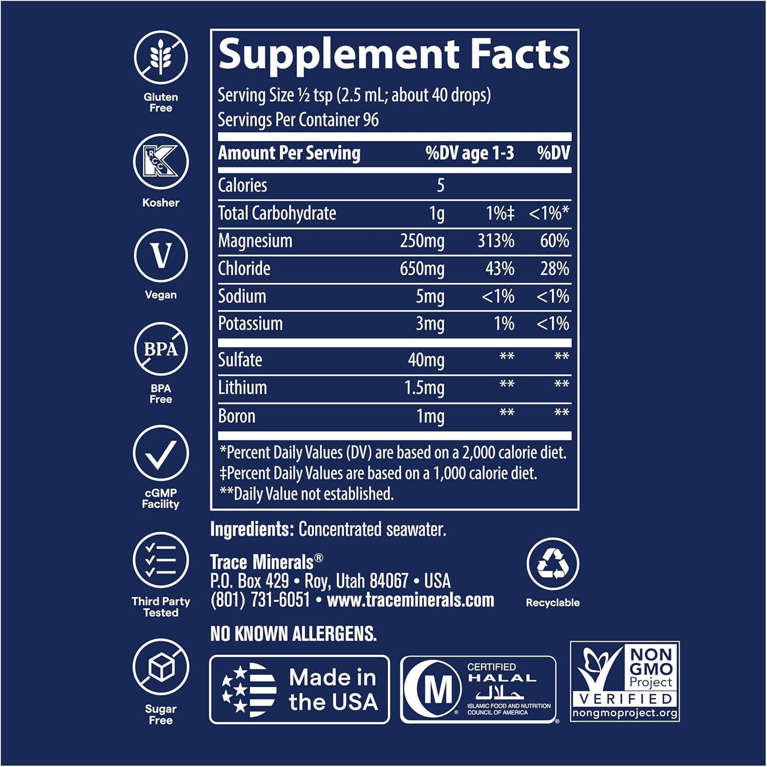 Trace Mineral Drops 8 Fl Oz Liquid Mineral Supplement with 70+ Essential Mineral