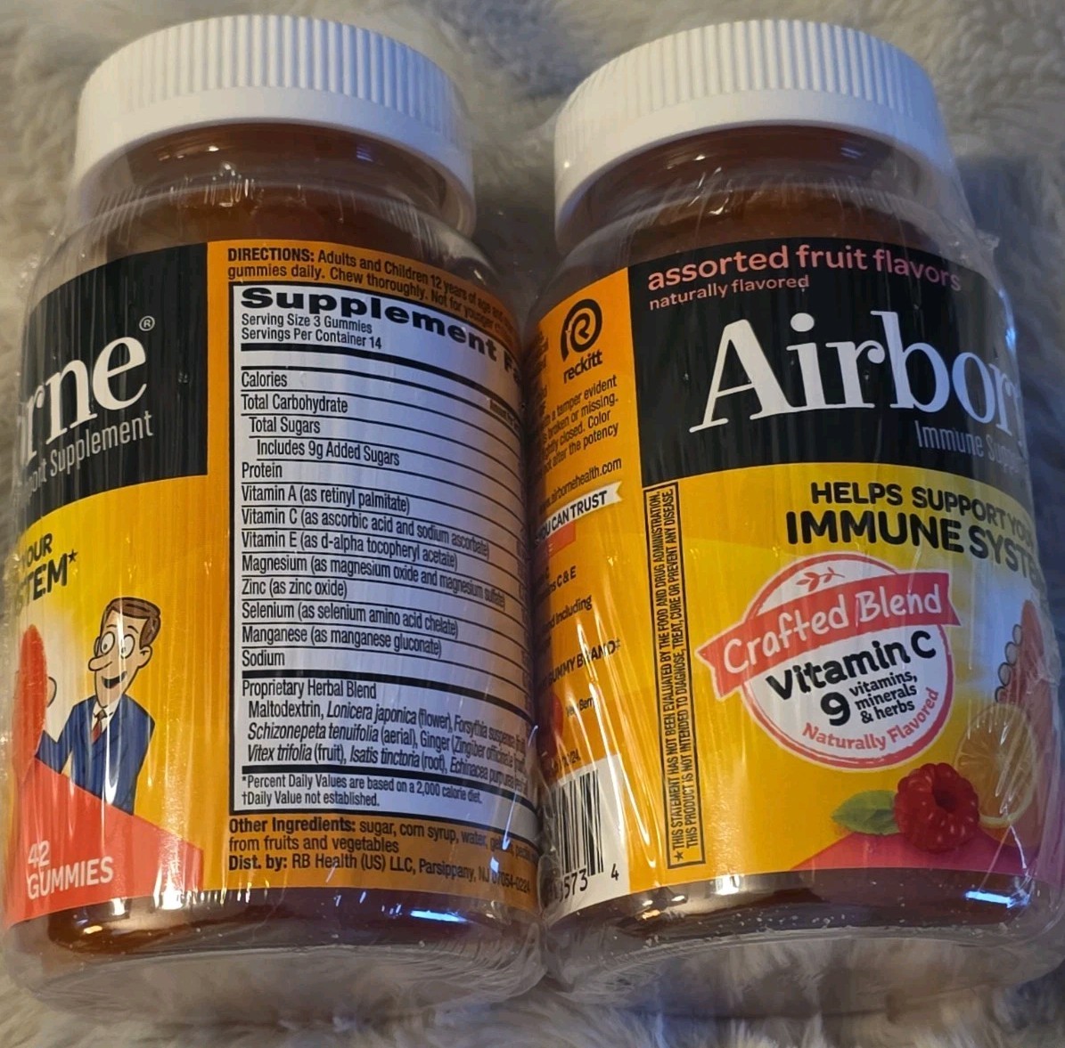 2 PK Airborne Gummies Immune Support Assorted Fruit 42 gummies Exp 12/2026