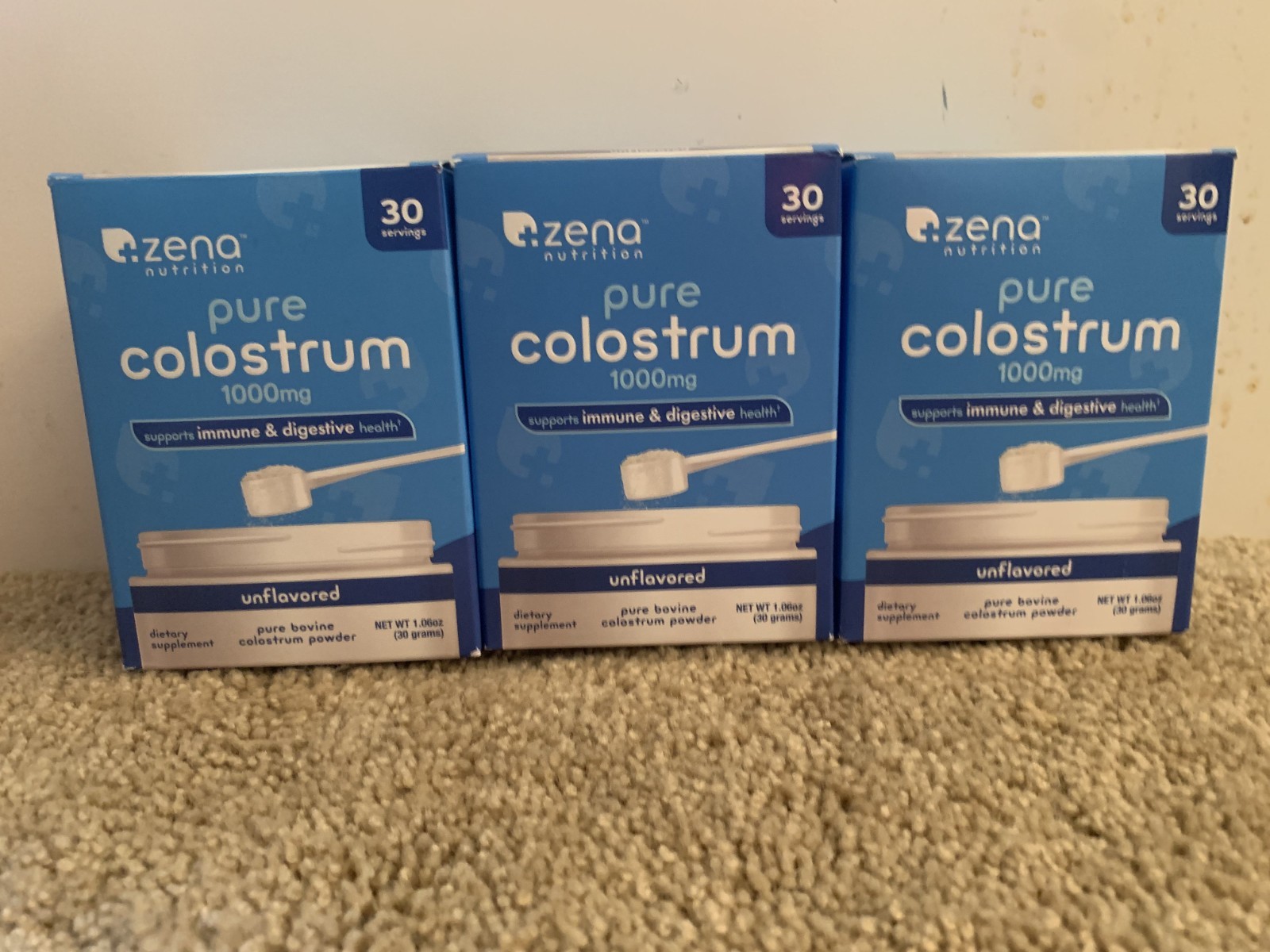Zena Pure Colostrum 2000 mg 90 Servings 3 Pack Immunity & Digestion Wellness