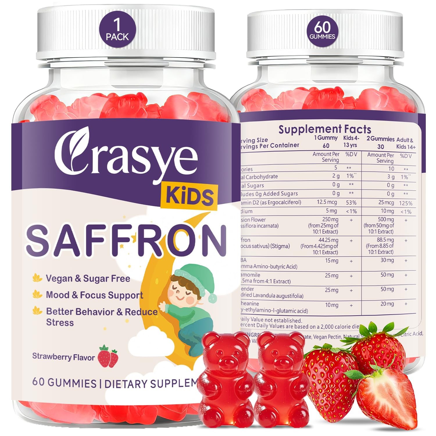 Saffron Gummies for Kids 100% Pure Organic 60 Count (Pack of 1)
