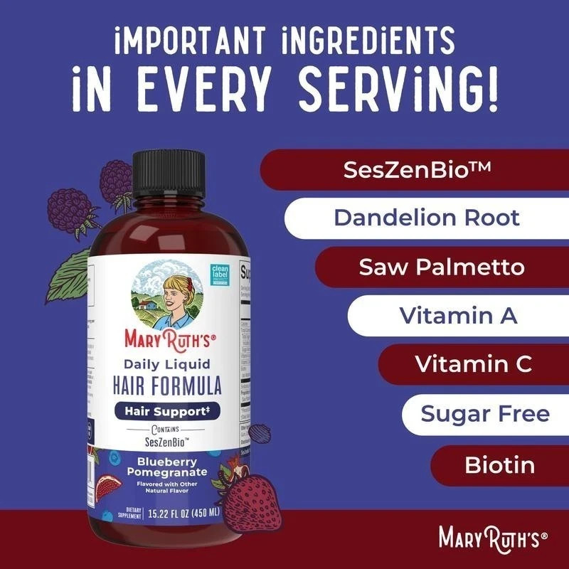 MaryRuth’s Hair Formula Liquid – Blueberry Pomegranate, 15.22 fl oz