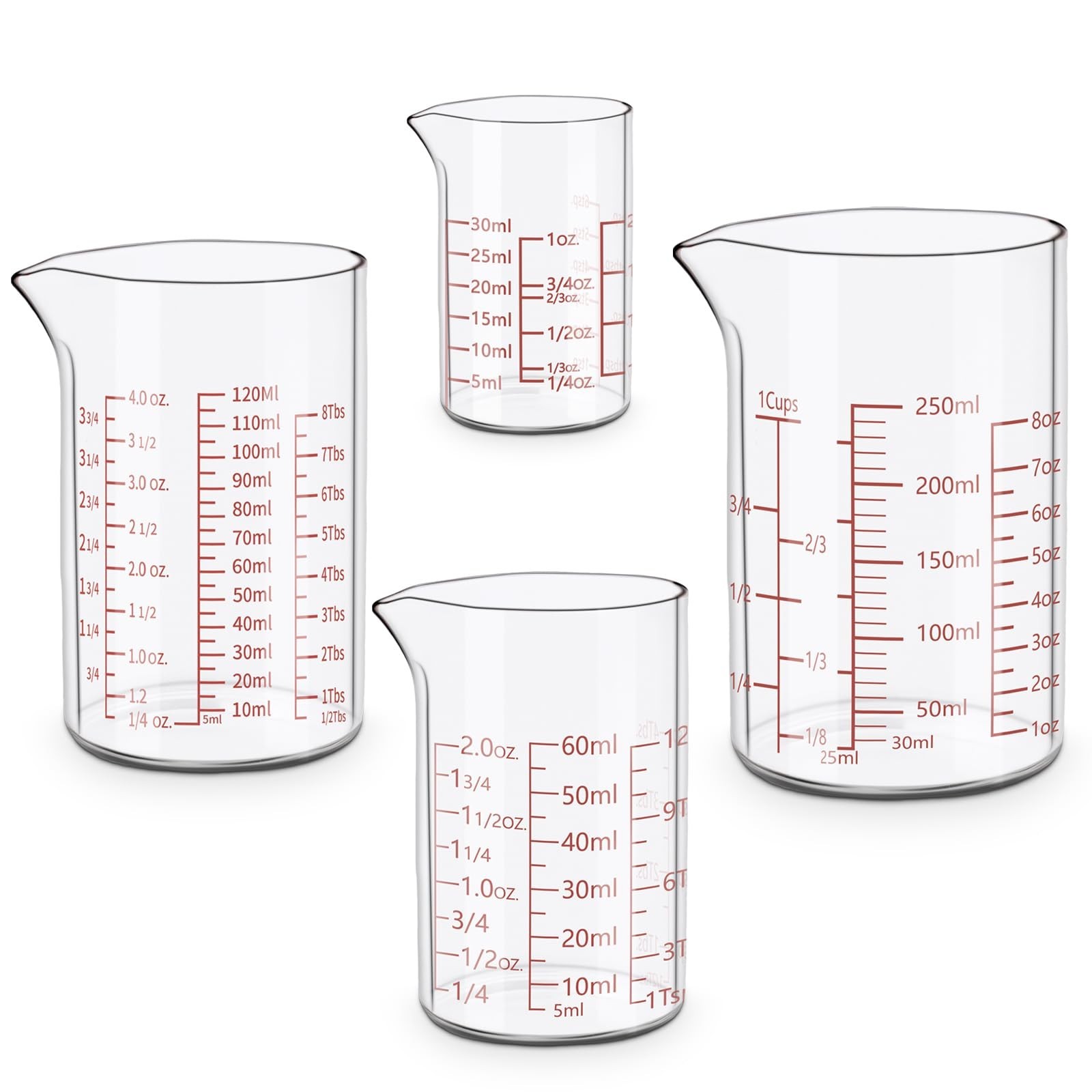 Measuring Cup Set 30ml L(1oz), 60ml (2oz), 120ml (4oz), 250ml (8oz), 4 Piece …
