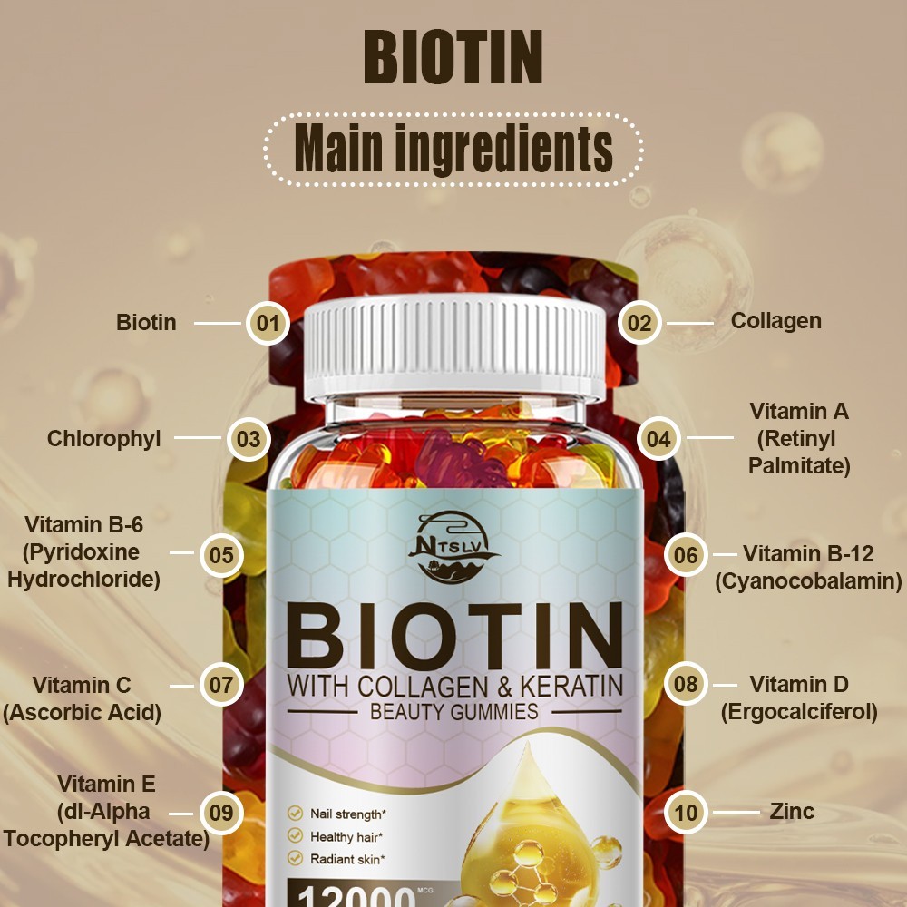 Biotin Gummies 12000mcg 60 Count Hair Skin Nails Beauty Supplement