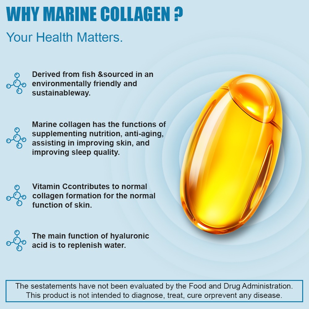 Hydrolyzed Marine Collagen 1300mg Type 120 Capsules Skin Hair Supplement