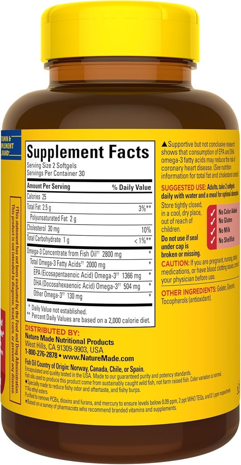 Omega 3 Fish Oil Extra Strength 2800mg, 60 Softgels – Support Heart, Mind & Mood