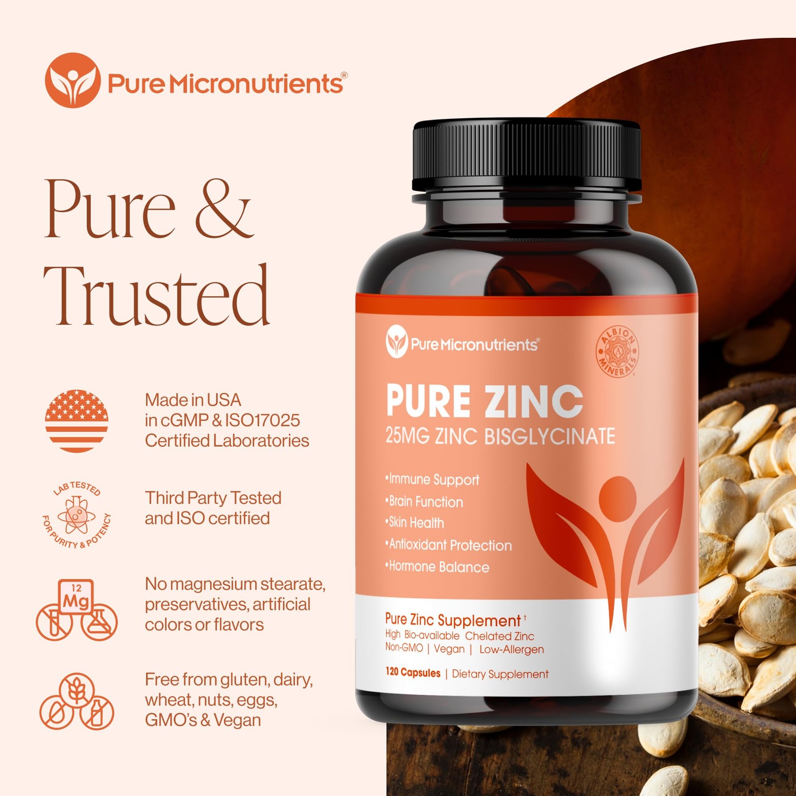 Zinc Bisglycinate 25mg Supplement – 120 Capsules for Immunity & Energy