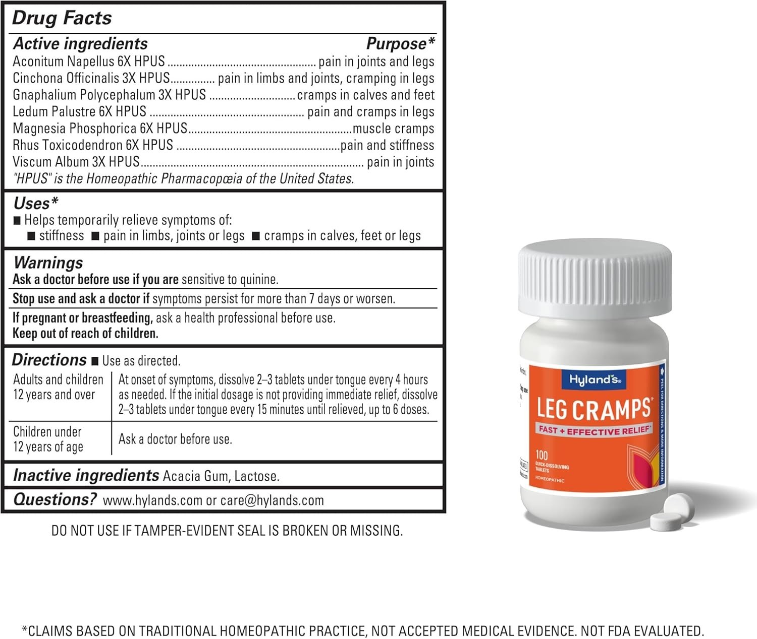 Hylands Leg Cramps w/ Homeopathic Quinine 100ct ( 2 bottles )