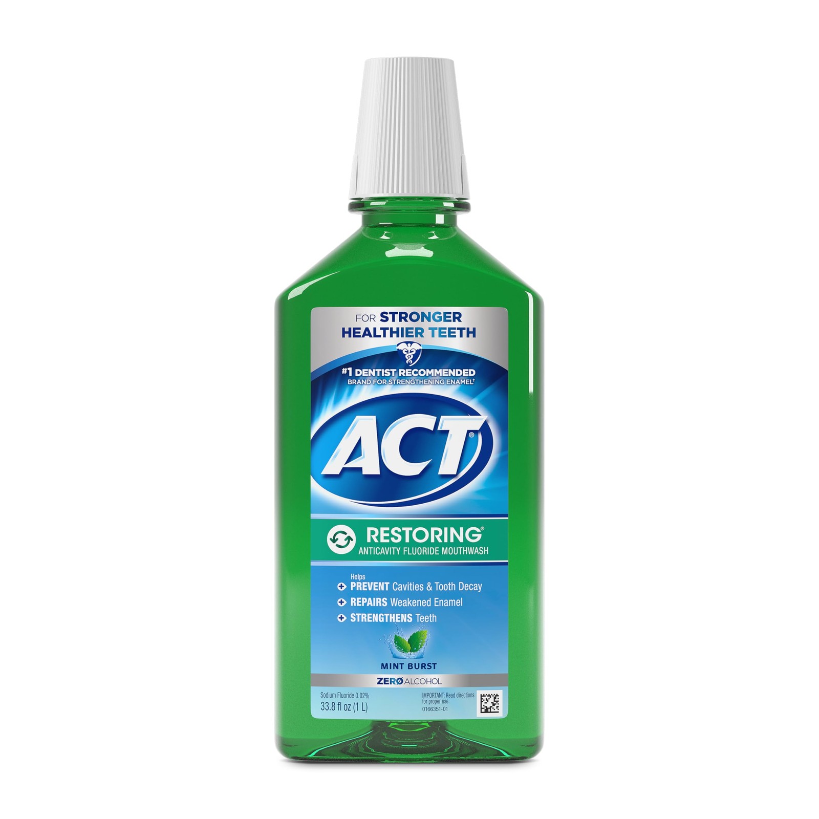 ACT Restoring Zero Alcohol Fluoride 0.99 Fl Oz (Pack of 34), Green/Blue
