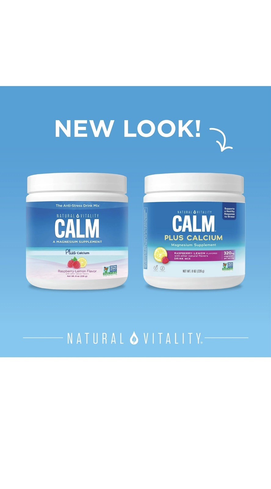 Natural Vitality CALM Magnesium Drink Mix Plus Calcium Raspberry Lemon 8oz