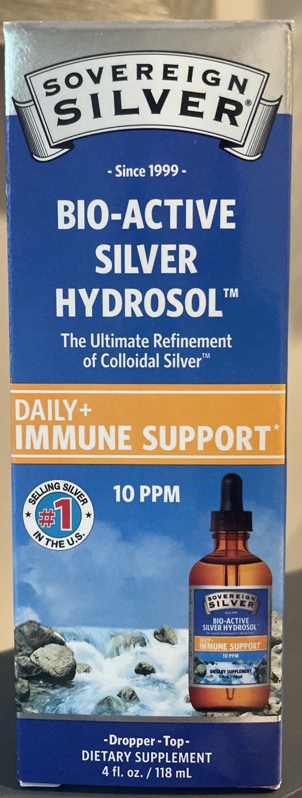 Sovereign Silver- Bio-Active Silver Hydrosol 4 Fl Oz Dropper Top Immune Support
