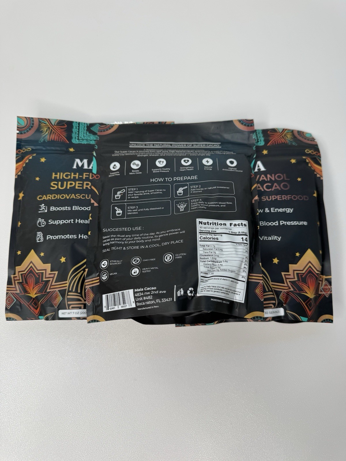 3pk MAIA Superfoods High-Flavanol Super Cacao with Nattokinase 30 Serv Per Bag