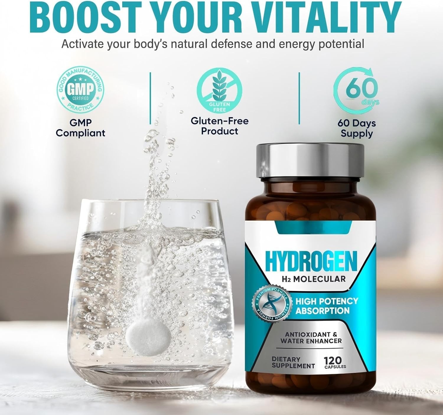 Hydrogen Water 120 Tablets 12 PPM H2 Molecular Magnesium Supplement High Quality