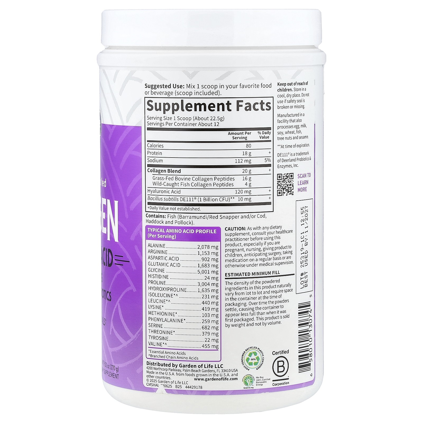 Wild Caught & Grass Fed Collagen, Hyaluronic Acid, Unflavored, 9.52 oz (270 g)