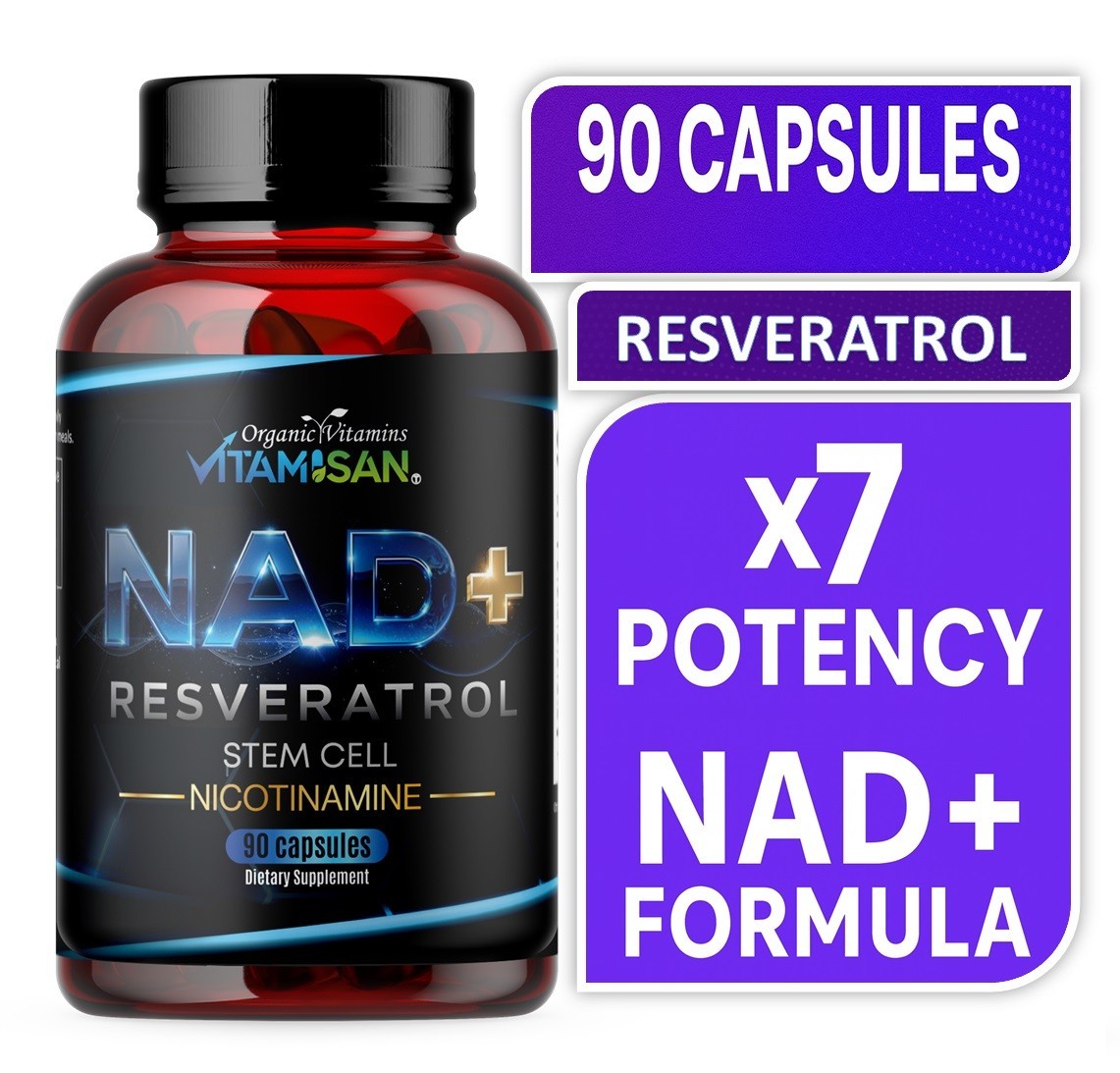 NAD+ Supplement for Anti-Aging Energy Focus & Nicotinamide Riboside Resveratrol