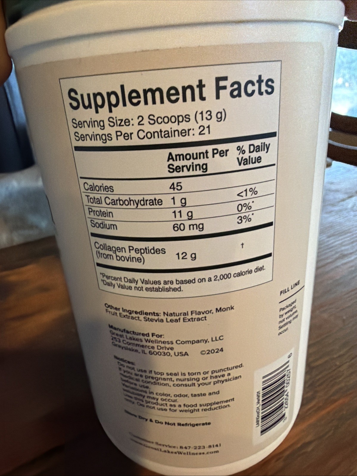 Great Lakes Wellness Grass-Fed Bovine Collagen Peptides Vanilla 10oz Exp 8/2028