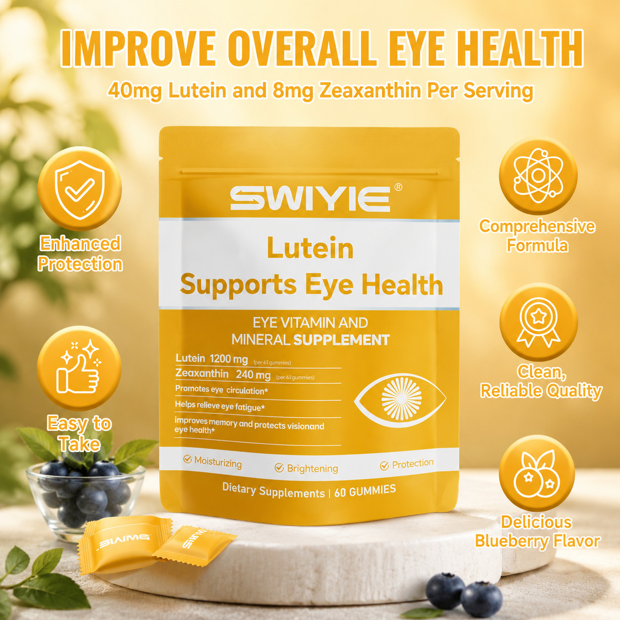 Swiyie Lutein Gummies – Eye Health & Blue Light Defense, Astaxanthin & Vitamins