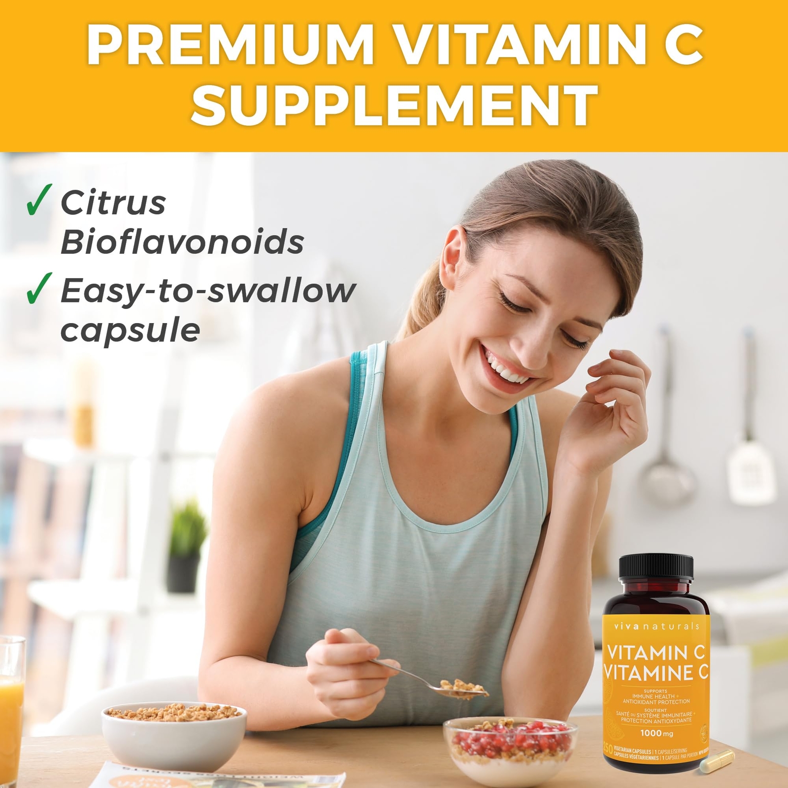 Viva Naturals Vitamin C 1000mg – Non-GMO Vitamin C Supplements with Citrus Biofl