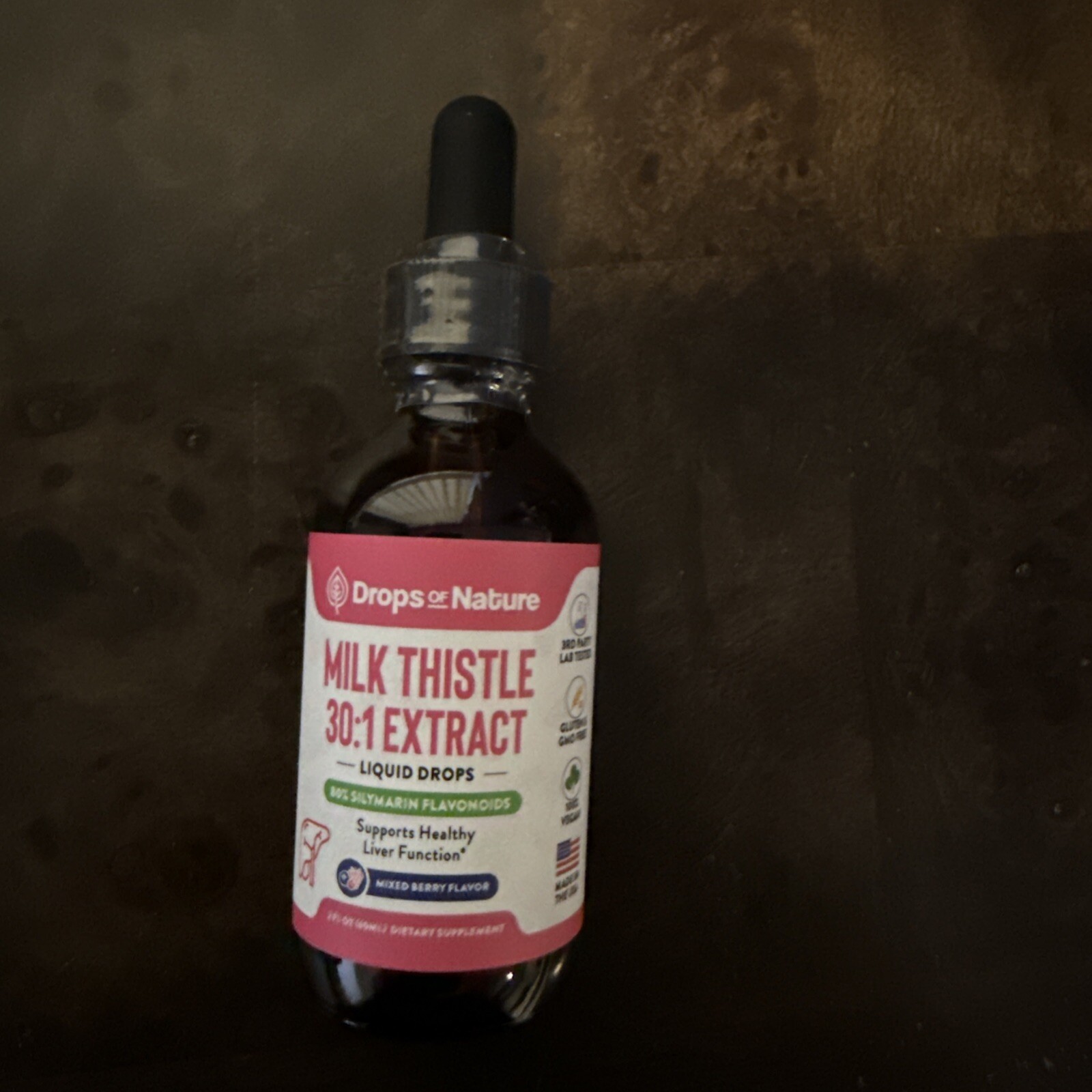Milk Thistle Supplement Liquid Drops Mixed Berry 2 oz -2 mL per serving EXP 3/27
