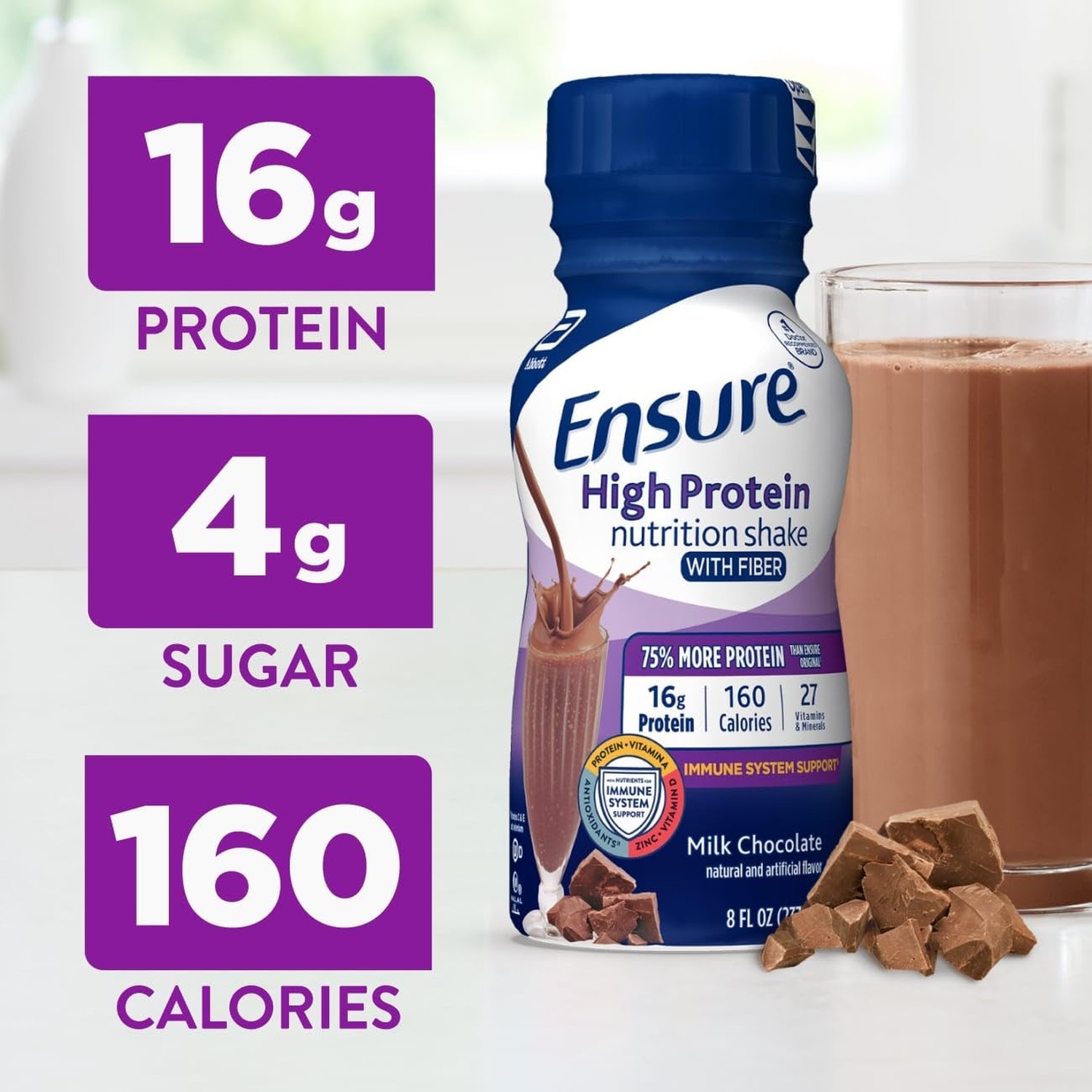 Ensure High Protein Milk Chocolate Nutrition Shake 16g Protein 16 Pack