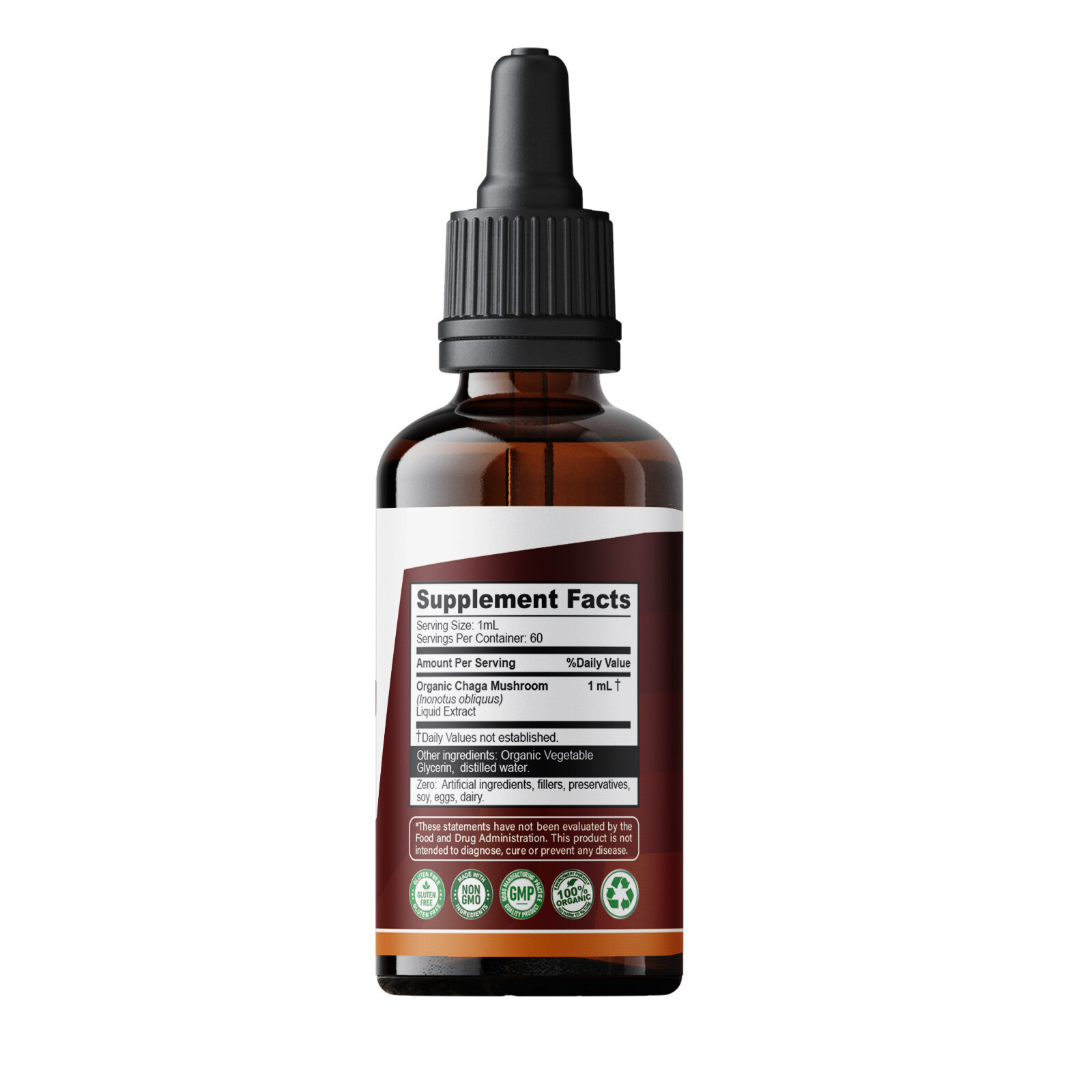 Chaga Mushroom Extract Organic Non GMO Tincture Liquid Herbal Drops 2 Fl Oz