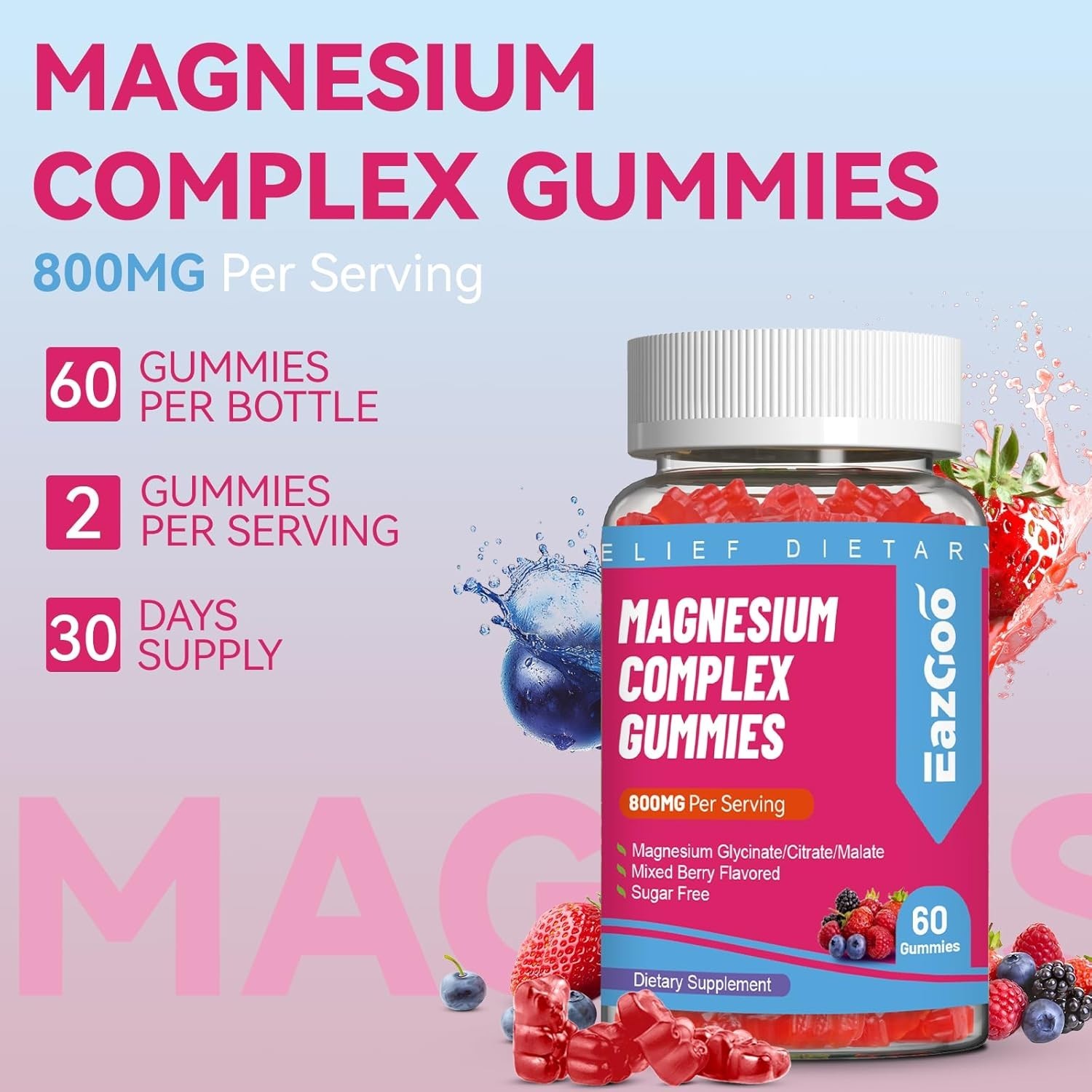 Magnesium Gummies 800mg – Vitamin D3, C, B6, B12 & Zinc Complex with Magnesium G