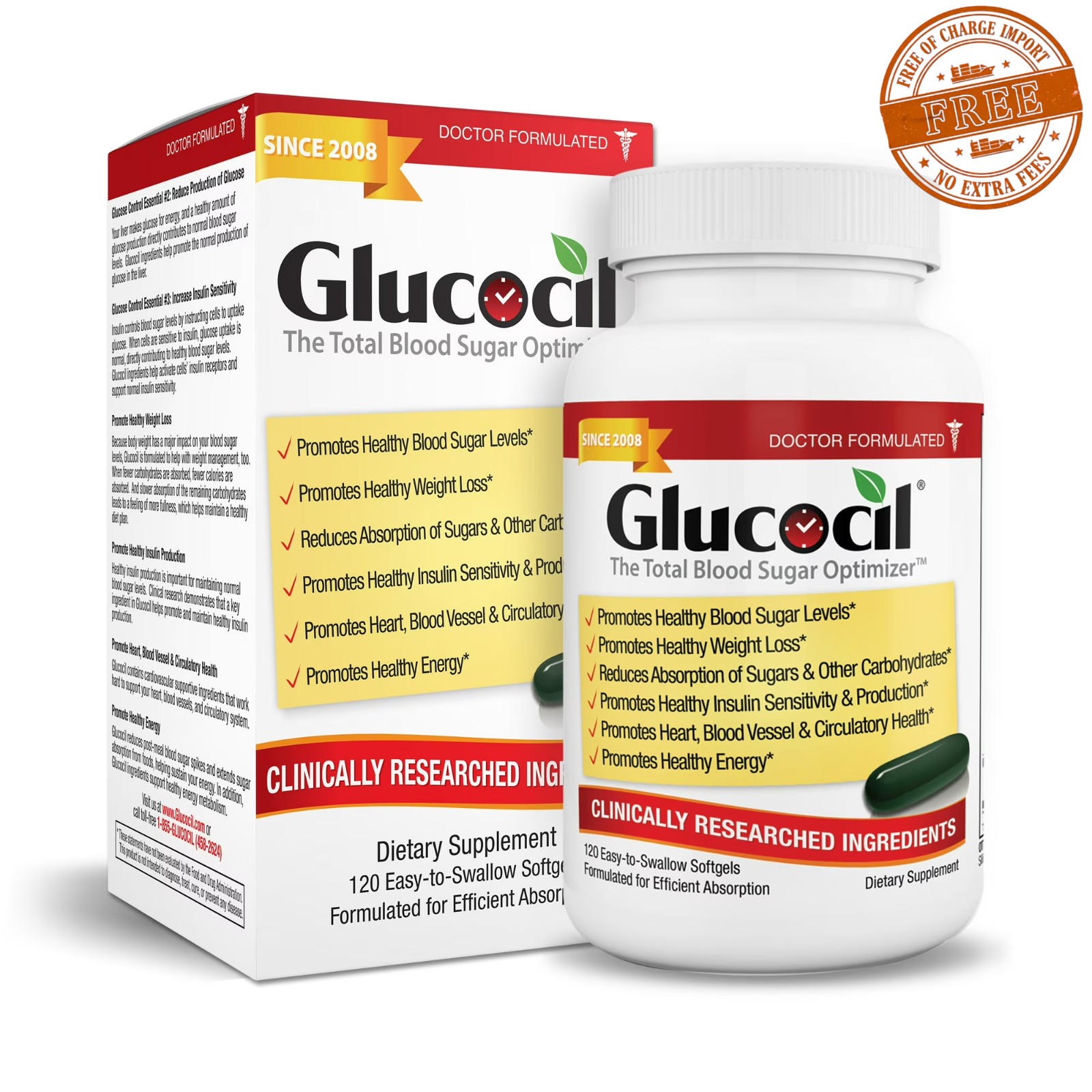 Glucocil 30-Day Supply 120CT, Premium Blood Sugar Support, 2+ Million Sold