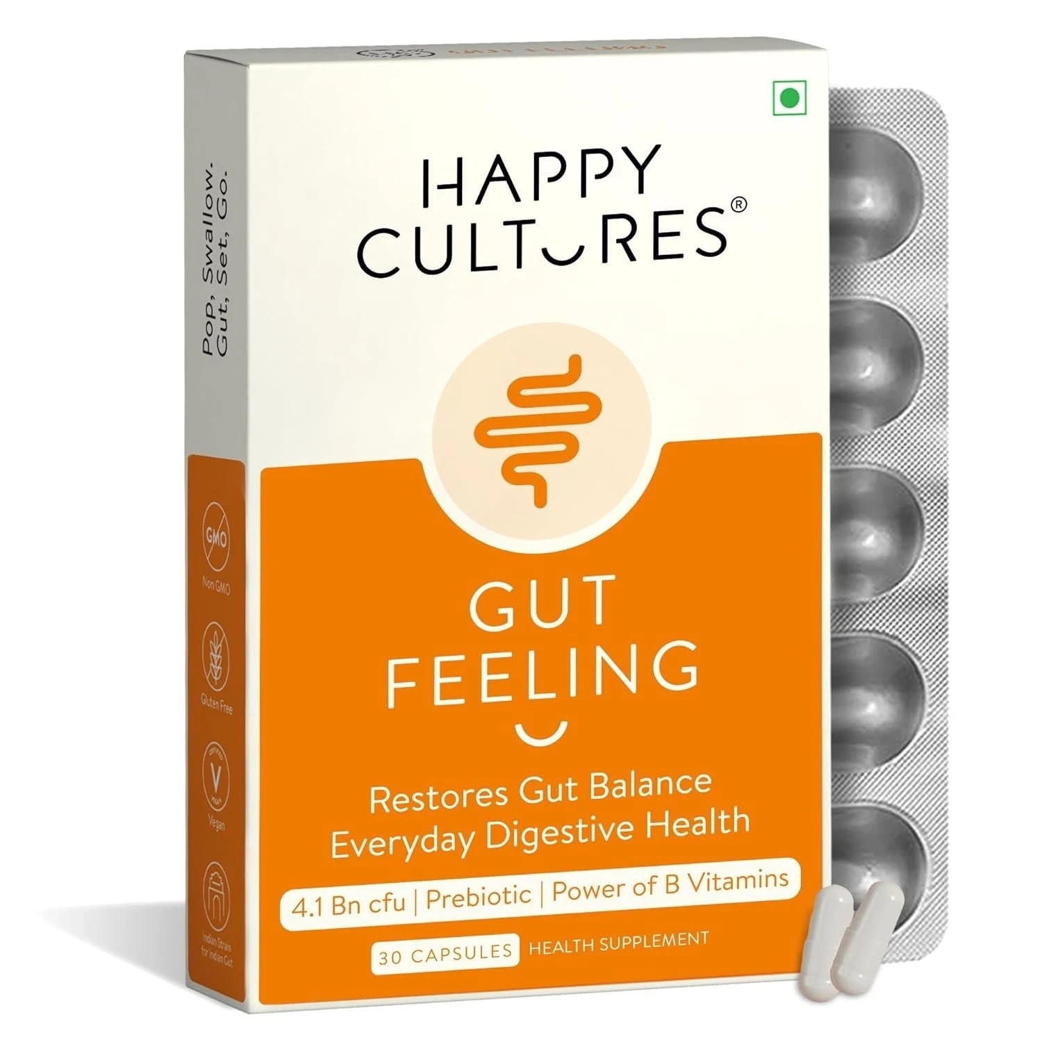 VELBIOM Happy Cultures Gut Feeling Supplement For Daily Digestive Health 30Count