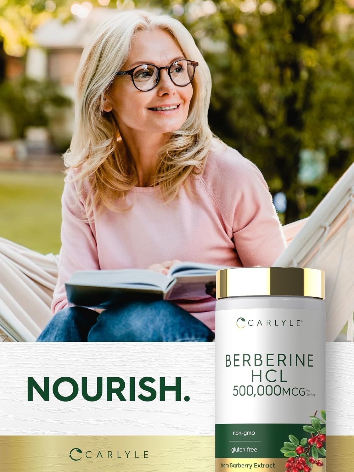 Berberine HCL 500mg Carlyle Herbal Supplement 60 Veg Capsules Non-GMO Gluten Fre